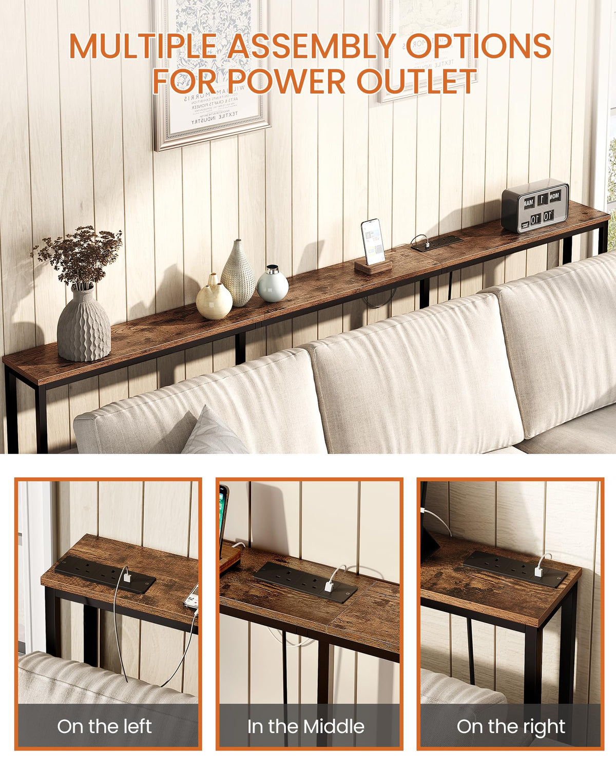 CHOEZON 200 cm Narrow Console Table with Power Outlet, 18 cm Skinny Sofa Table, Long Behind Couch Table with Charging Station, for Entryway, Hallway - image 2