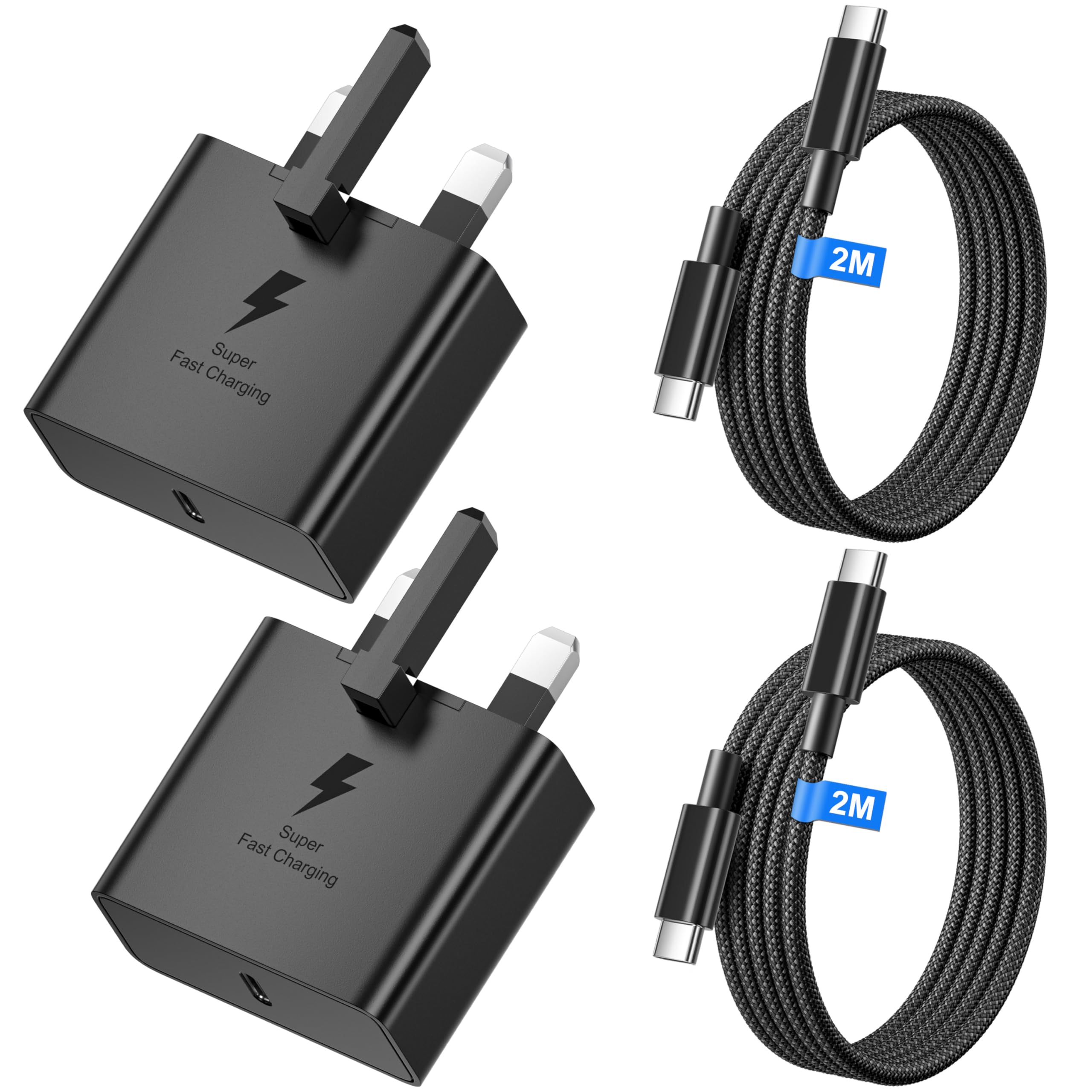 45W USB C Fast Charger for Samsung Galaxy - 2 Pack with 2M Cable
