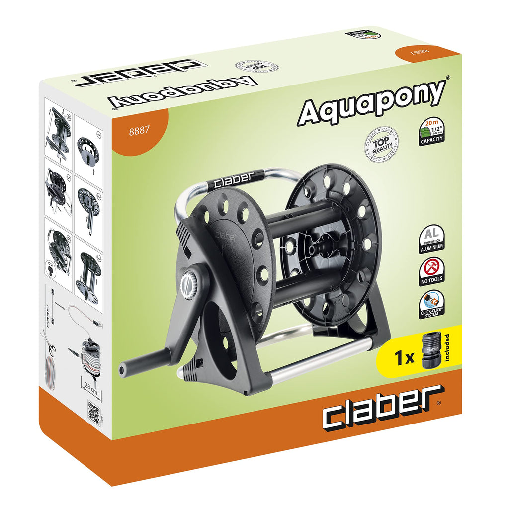 Claber Aqua Pony Garden Hose Reel - 20m Capacity Metal & Plastic