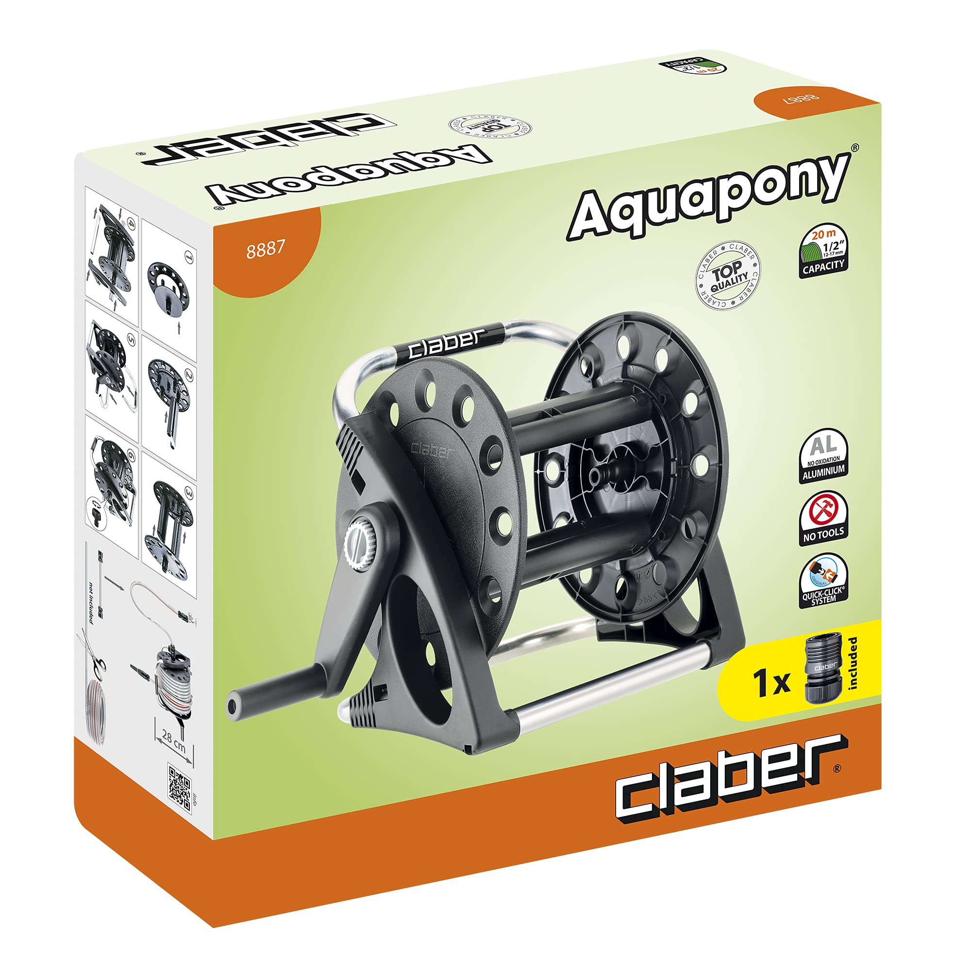 Claber Aqua Pony Garden Hose Reel - 20m Capacity Metal & Plastic