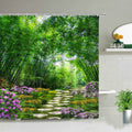 JIANGLANY 3D Bamboo Garden Shower Curtain | Asian Nature Fabric Decor