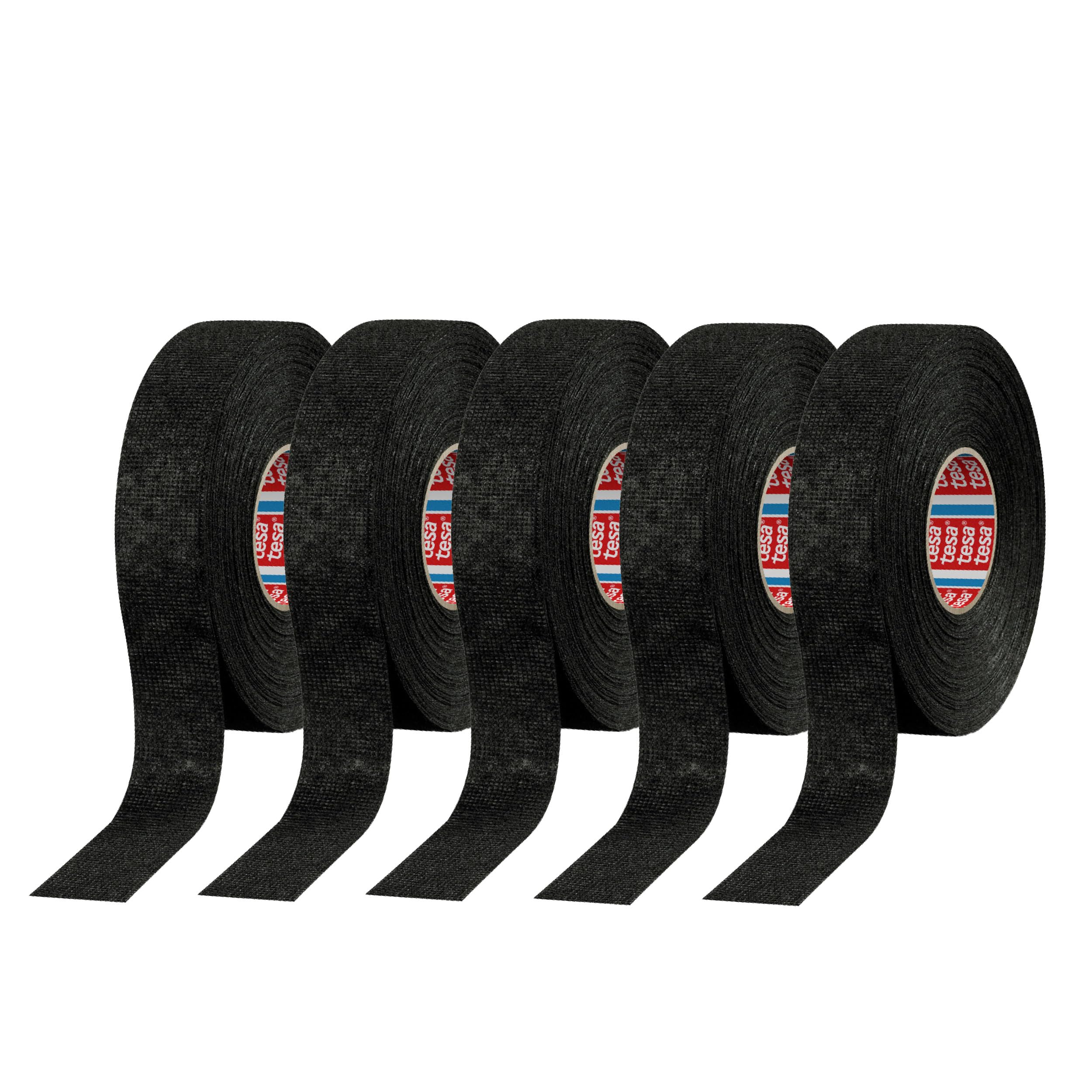 Tesa 51608 Adhesive Wiring Loom Cloth Tape - Black, 15m x 19mm (5 Pack)