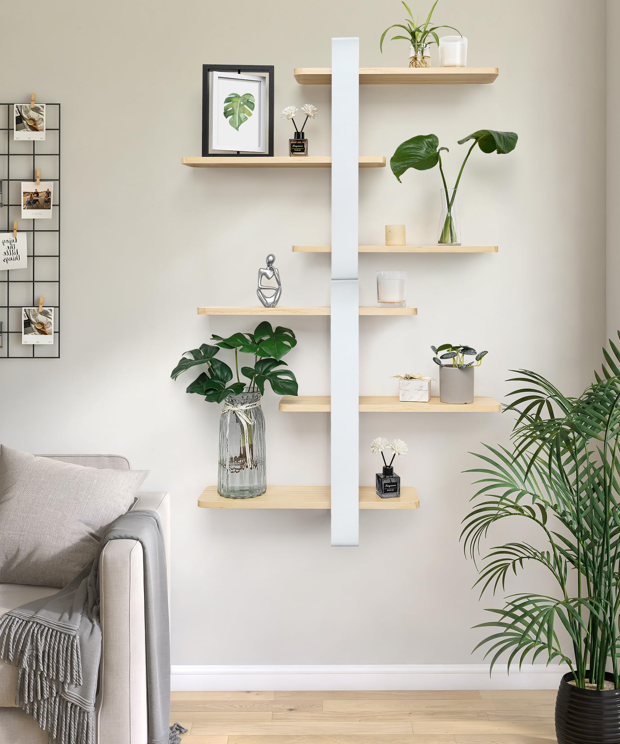 SUMGAR White Floating Shelves | 3-Tier Pine Wood Wall Mounted Shelving Unit