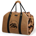 Waxed Canvas Firewood Carrier – Heavy Duty Log Tote, Brown