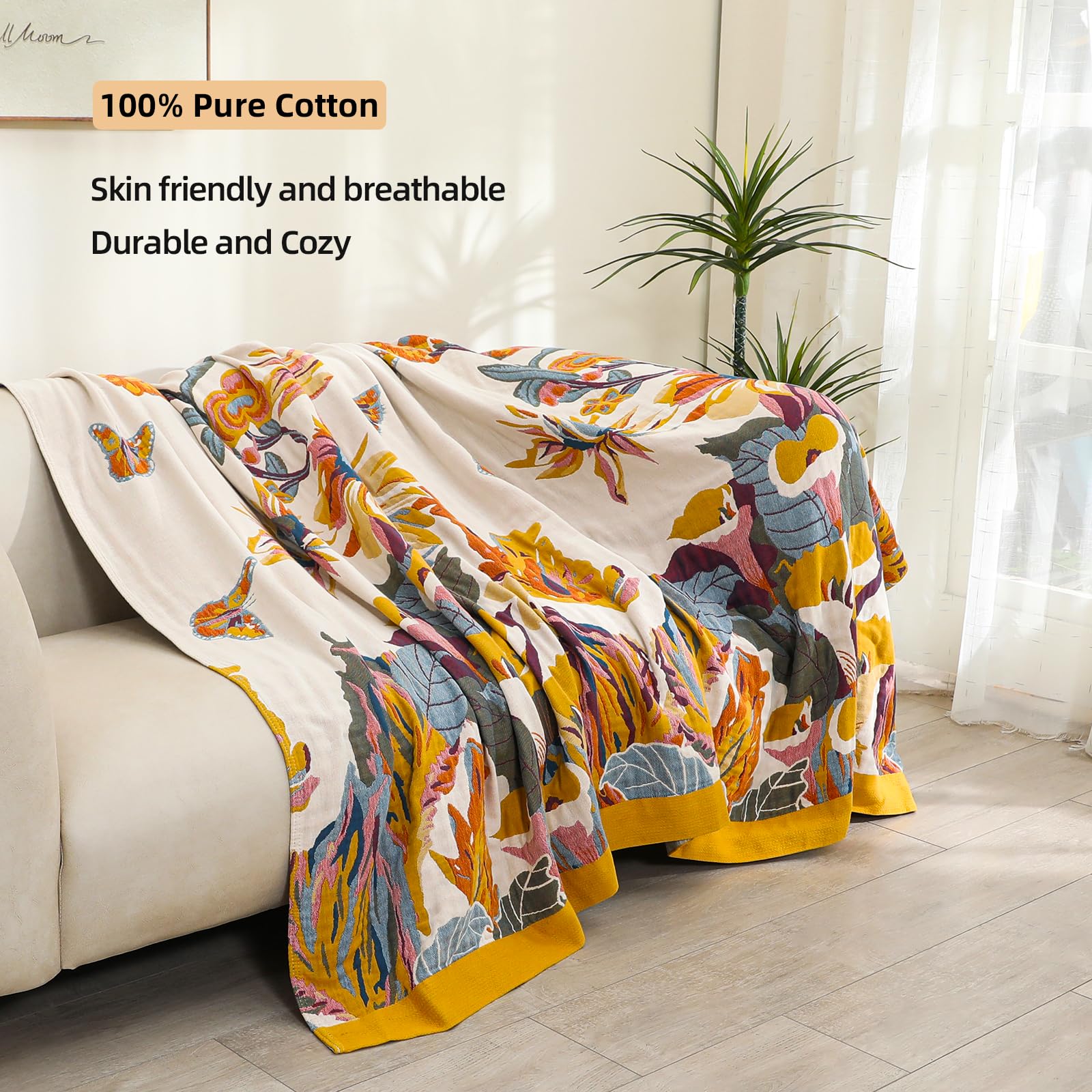 VANJOROY 100% Cotton Bohemian Throw Blanket – Soft Double-Sided Bedspread