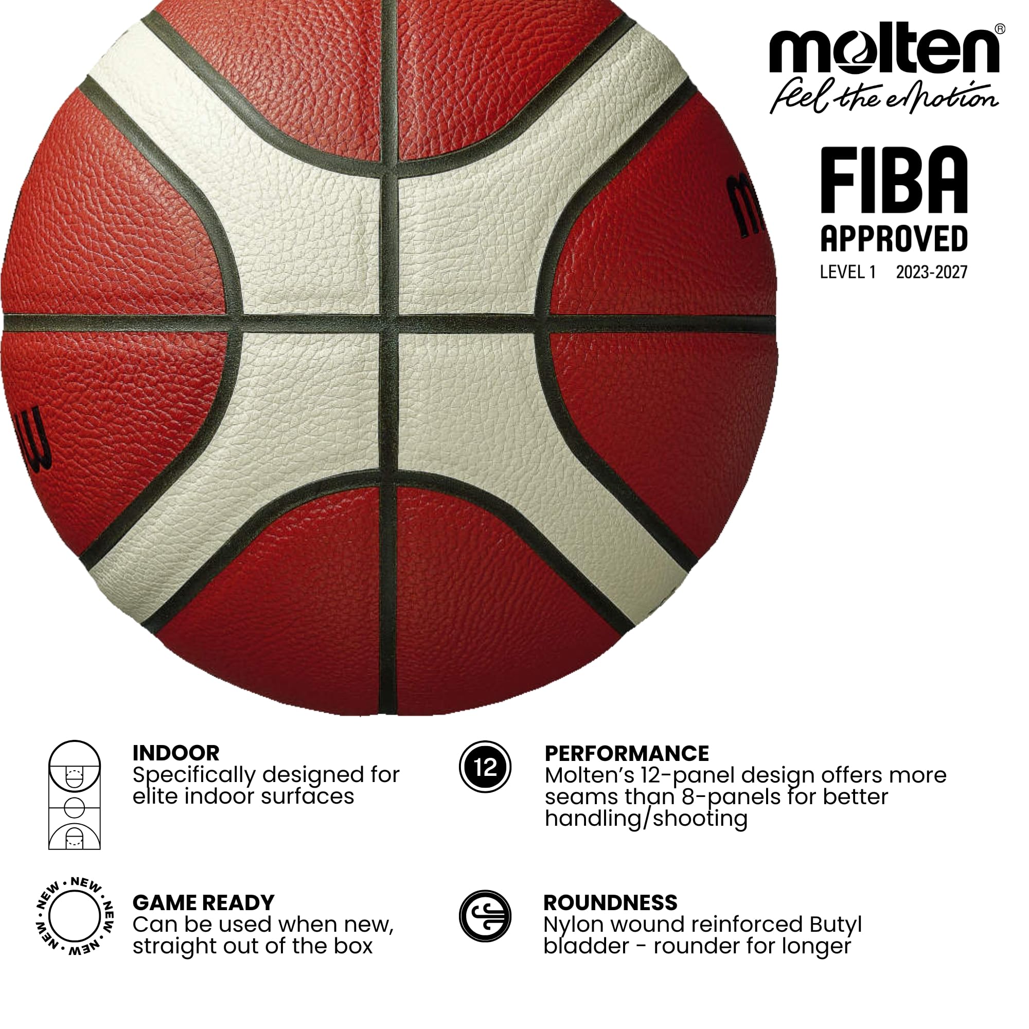 Molten BG3800 Indoor Basketball | FIBA Approved Composite Leather | Size 6