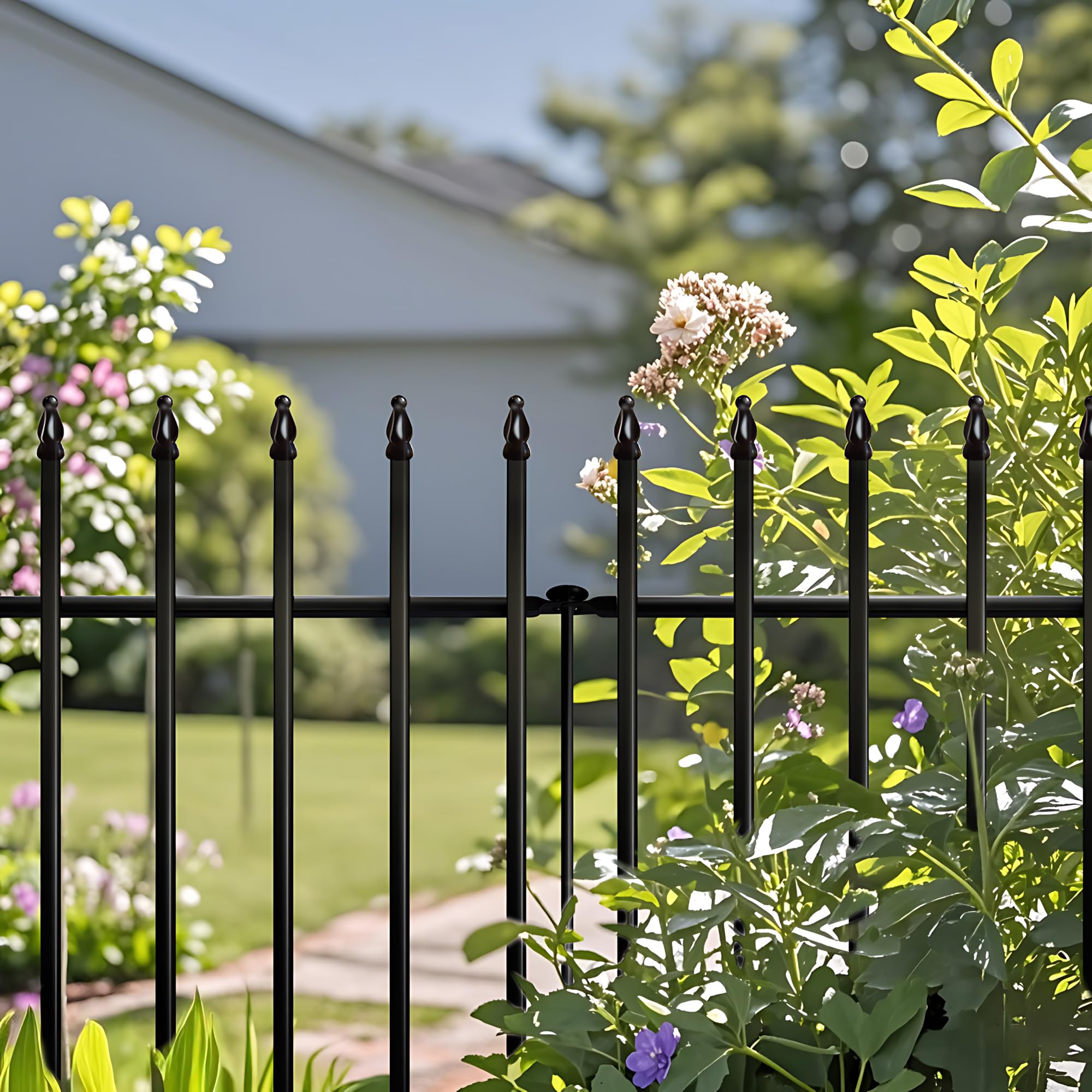 Thealyn Metal Garden Fence – 5-Panel No-Dig Wrought Iron Dog Barrier