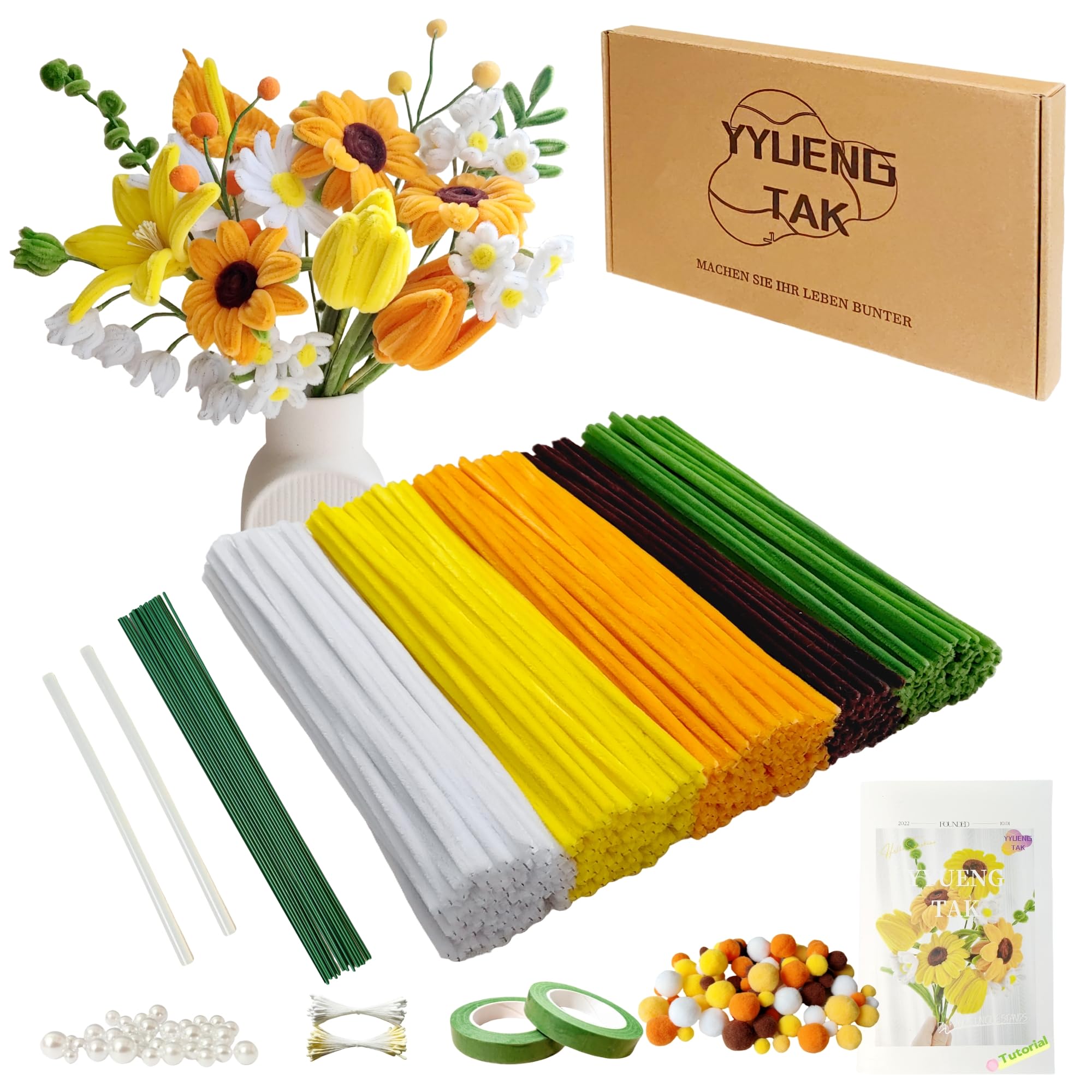 YYUENG TAK 500pc Pipe Cleaner Flower Kit – Chenille Stems for DIY Bouquets