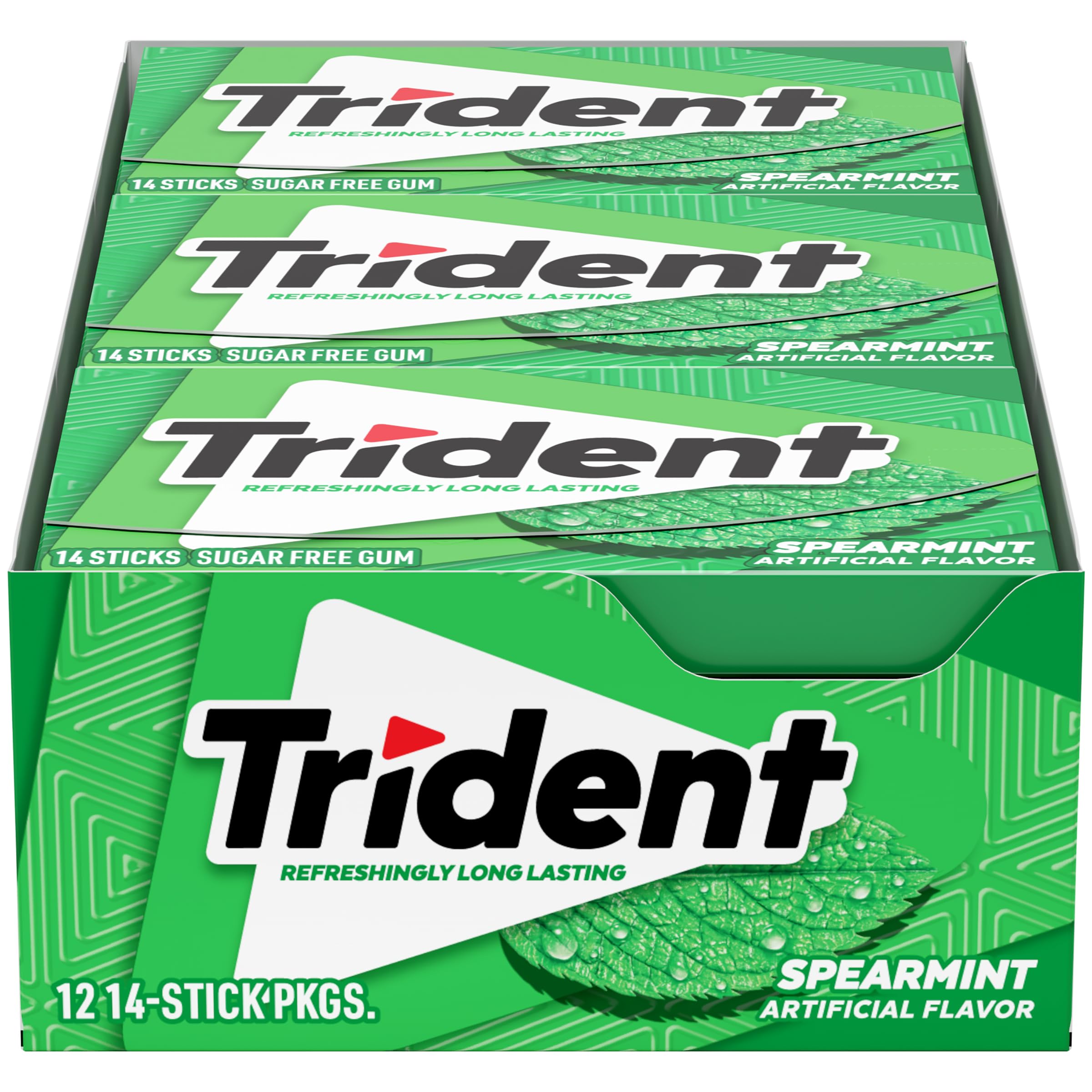 Trident Spearmint Sugar Free Gum with Xylitol - 14 Sticks (12 Pack)