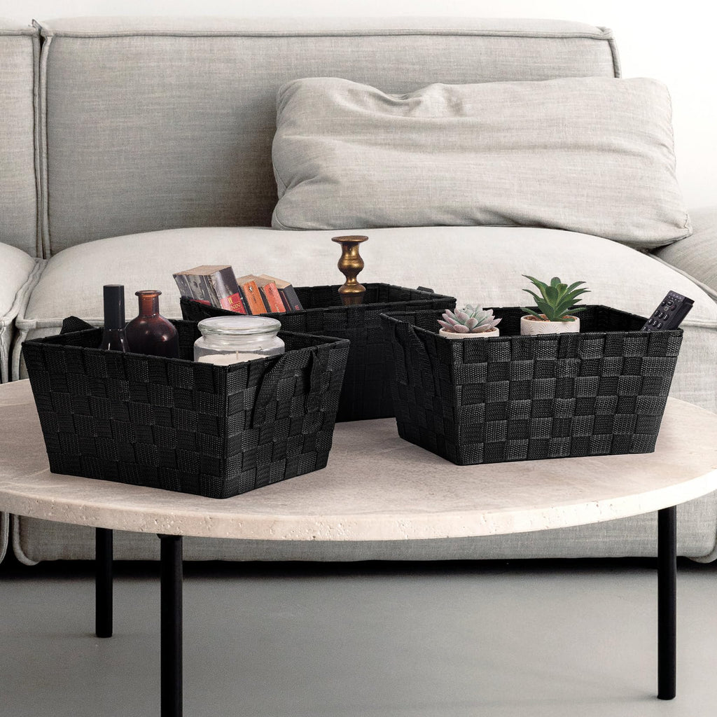 EHC Storage Baskets set of 3, Storage baskets for shelves, Storage Boxes Storage Organiser Hamper Basket, Black - image 3