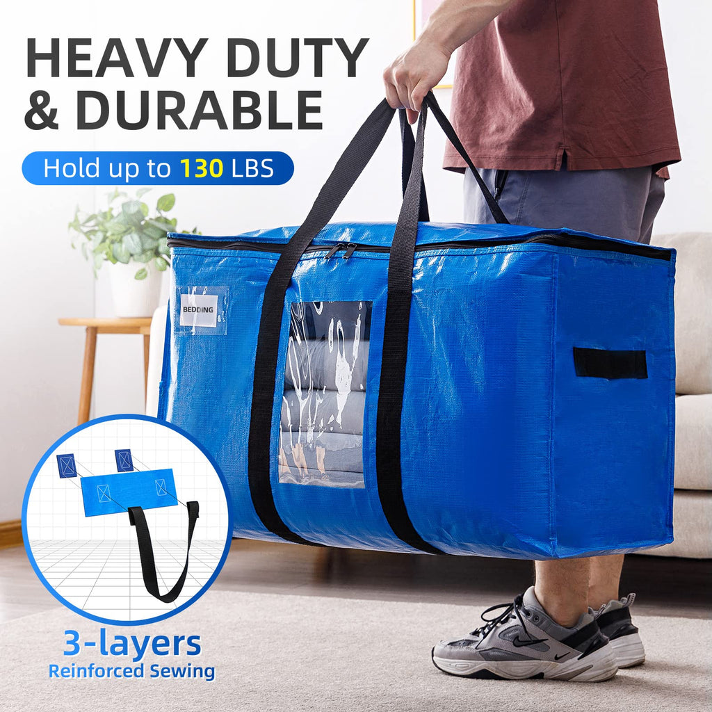 TAILI Heavy Duty Moving Bags - 4 Pack Extra Large 100L Storage with Zips