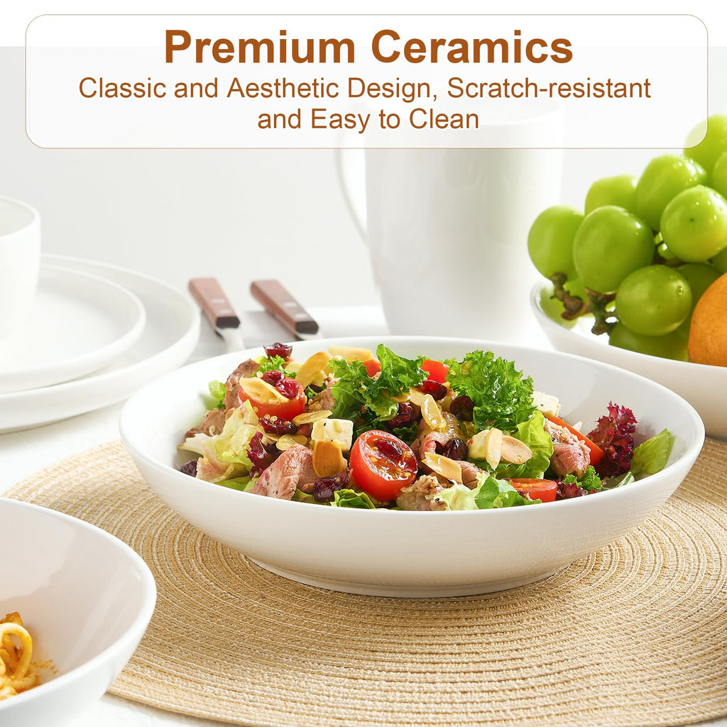 Jassceram 50oz Ceramic Pasta Bowls Set of 4 | Large Porcelain Salad Bowls