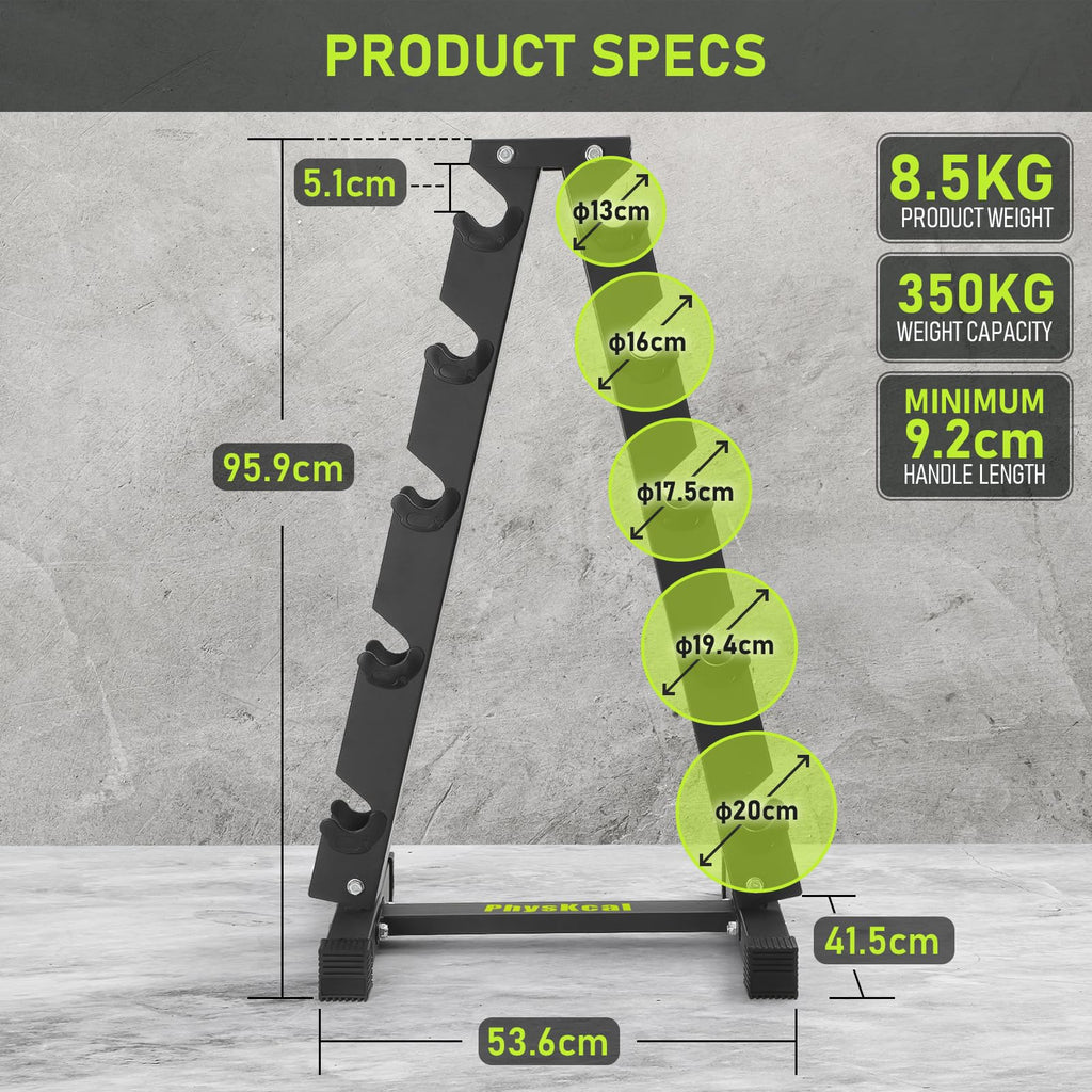 PhysKcal 5-Tier Dumbbell Rack - Heavy Duty Steel 350kg Weight Stand