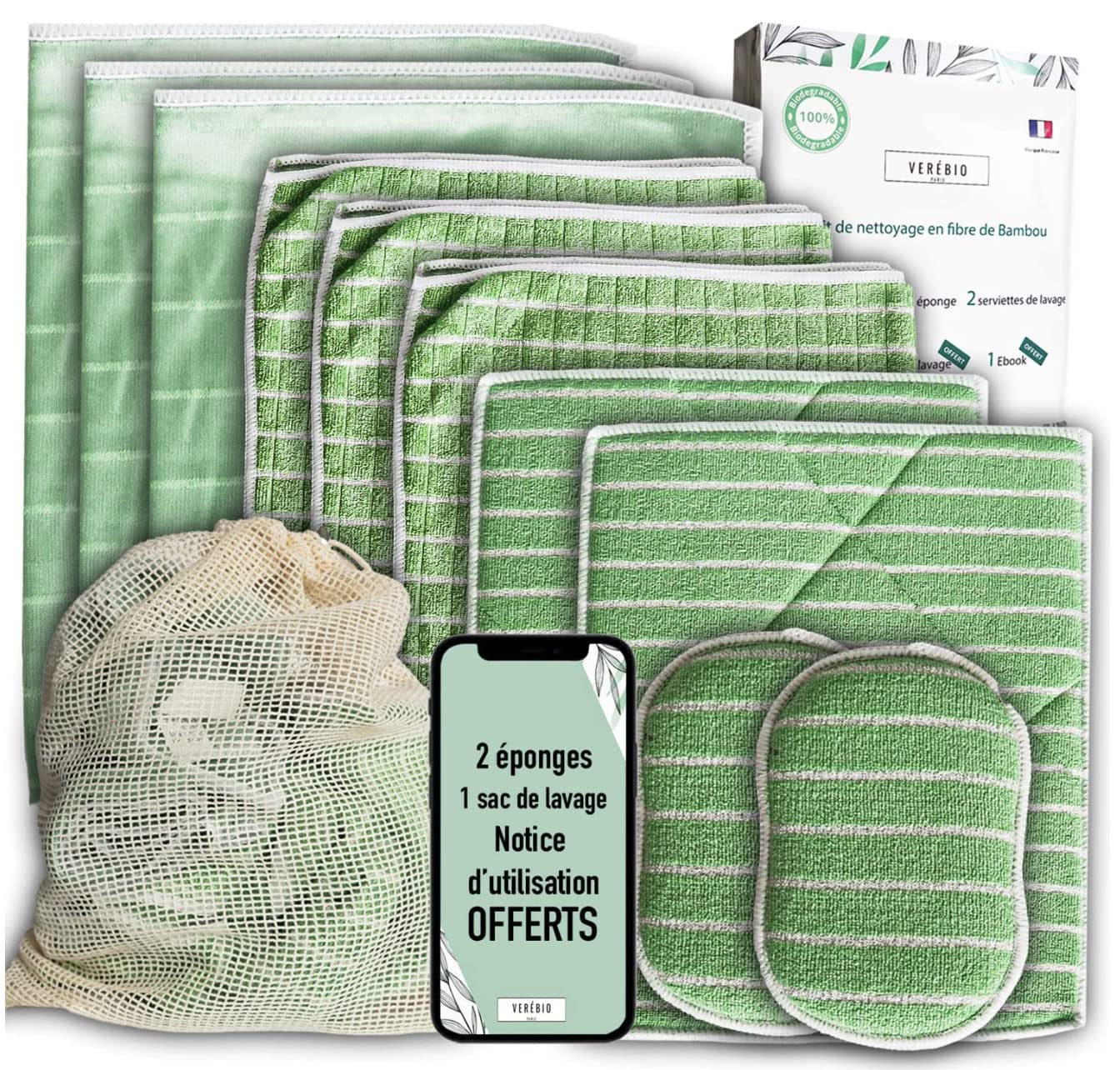 Verébio Bamboo Microfibre Cleaning Cloth Kit – Reusable Zero Waste Set