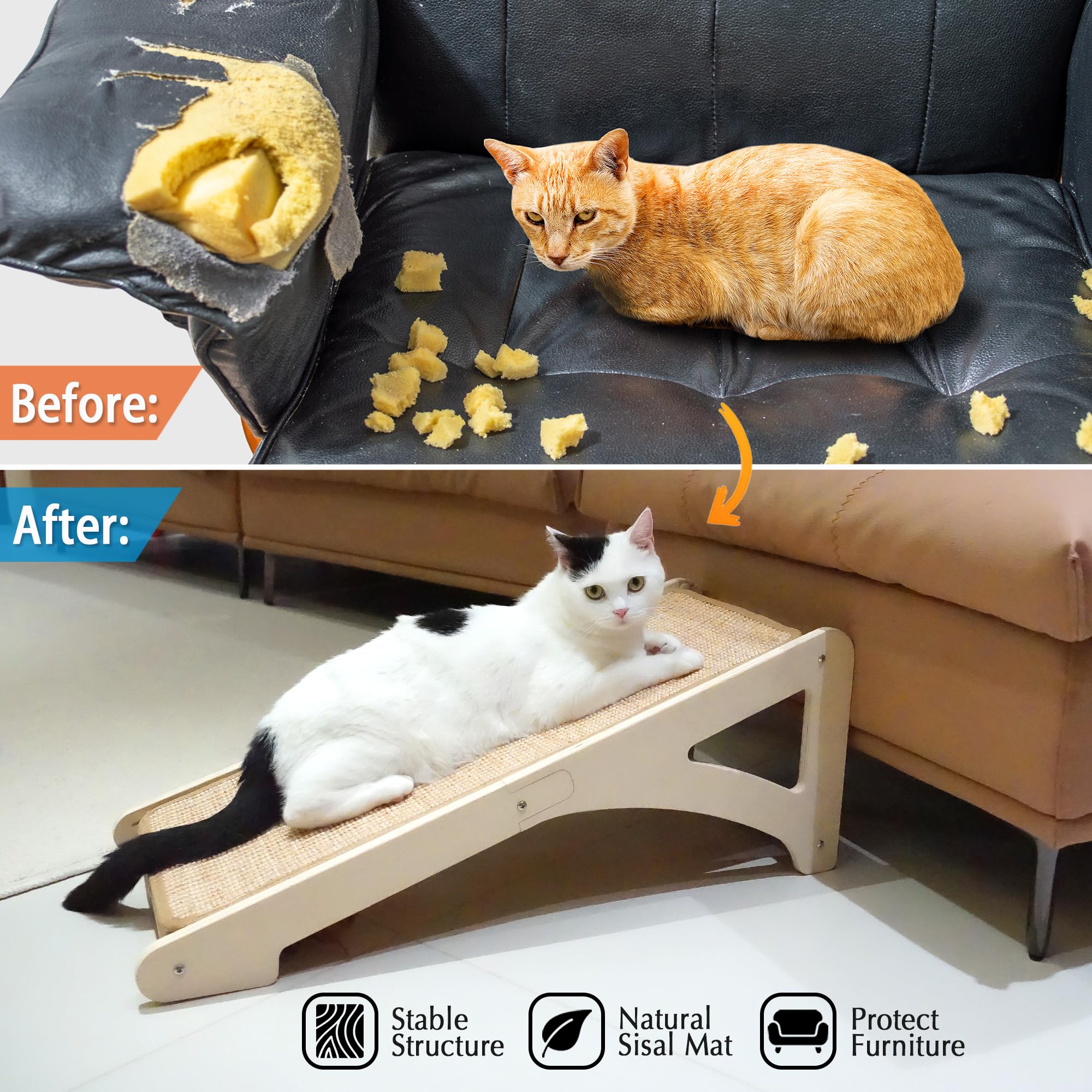 PETKARAY L-Shape Sisal Cat Scratcher Ramp | 27" Wall Furniture Protector