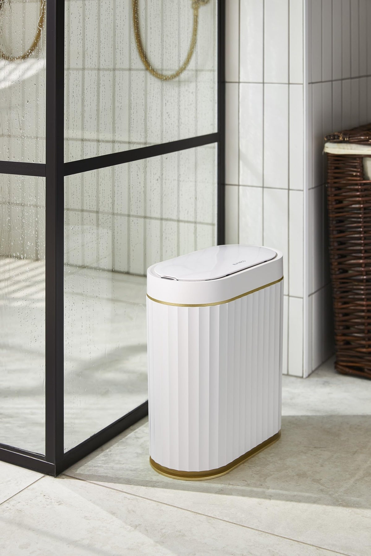 ELPHECO Bathroom Bin with Lid - Waterproof Automatic Trash Can, 2 Gallon Slimline Smart Wastebasket, 9L Narrow Motion Sensor Garbage Bin for Bedroom