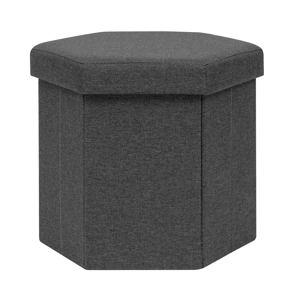 PINPLUS Folding Storage Ottoman, Linen Hexagonal Footrest, Dark Grey - image 1