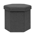 PINPLUS Folding Storage Ottoman, Linen Hexagonal Footrest, Dark Grey - image 1