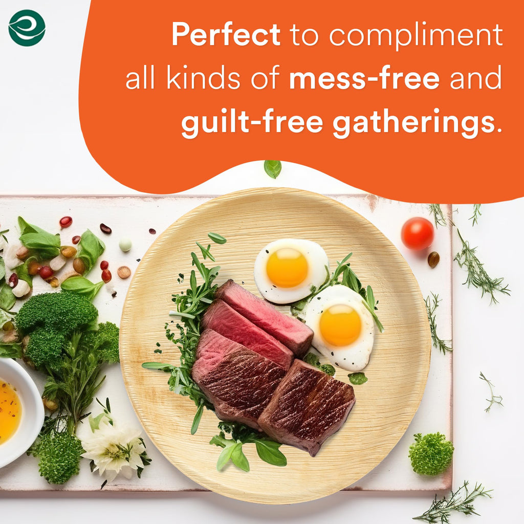 Eco Soul 100-Pack Palm Leaf Plates – 8 Inch Round Compostable Tableware
