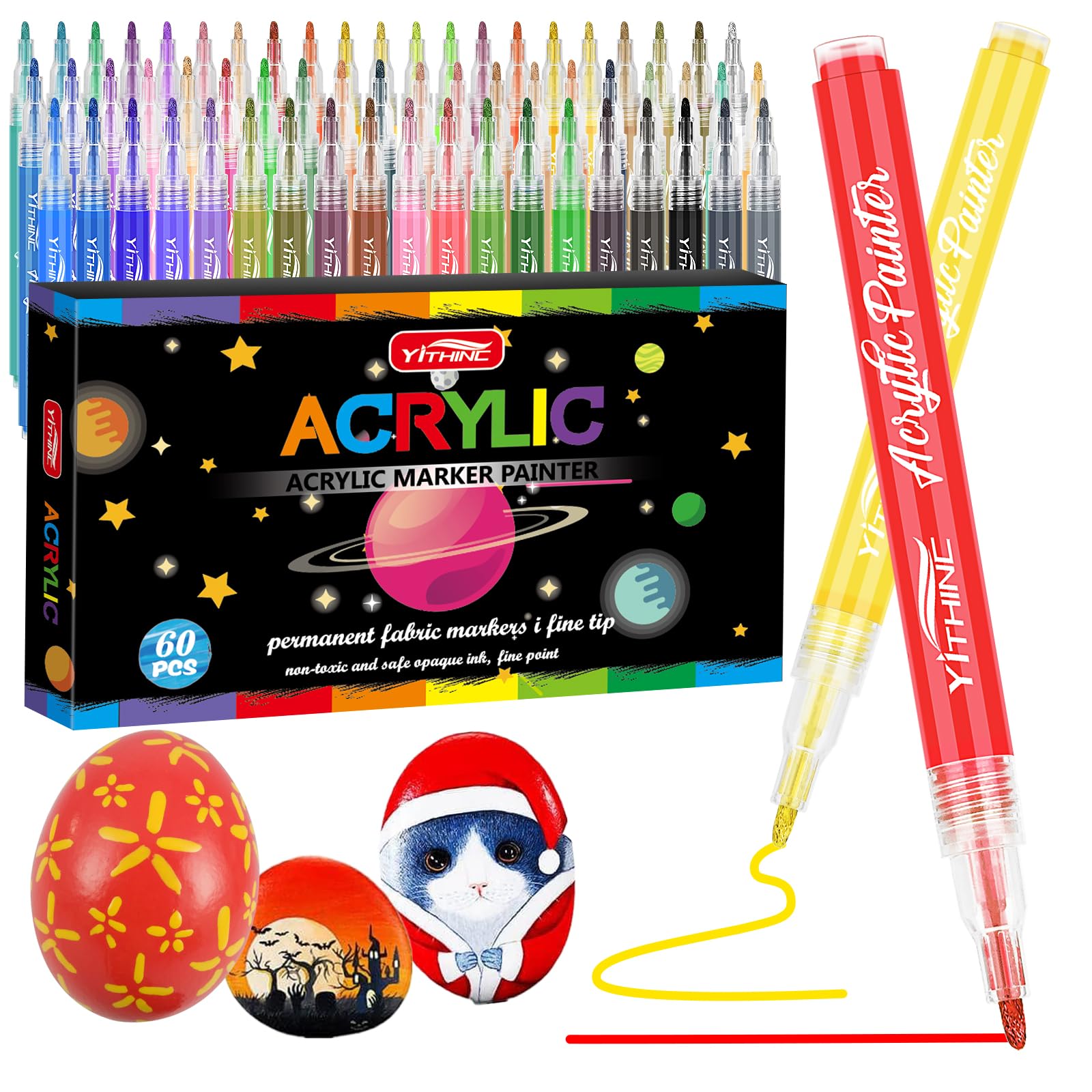 YITHINC Acrylic Paint Pens – 60 Colors Fine Tip Markers for Rock Painting