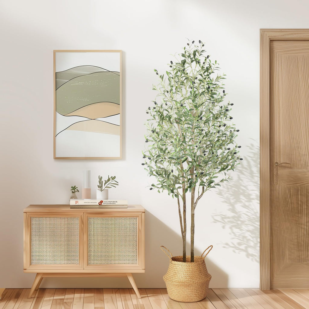 Alupssuc 6FT Artificial Olive Tree with White Pot | Faux Silk Floor Plant