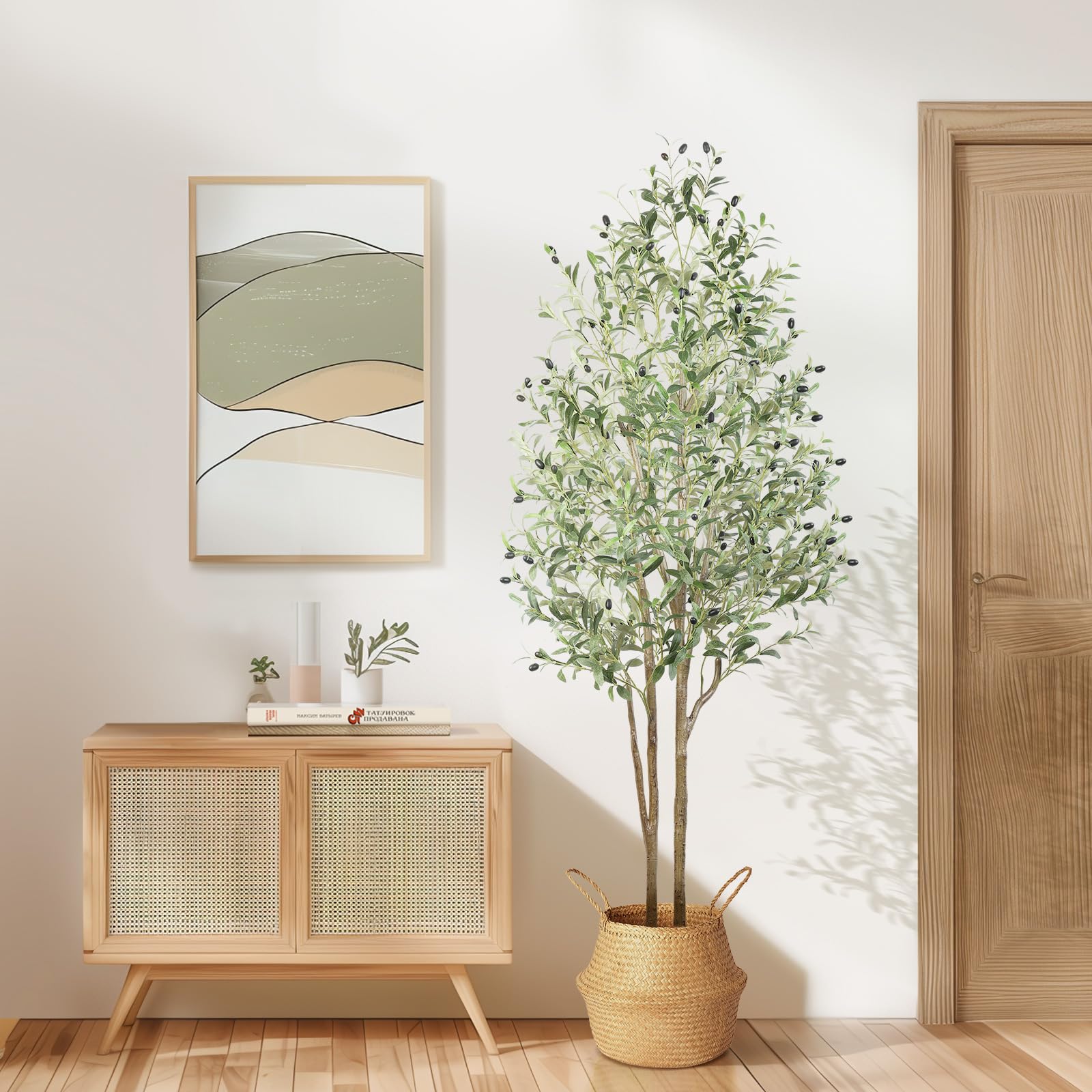 Alupssuc 6FT Artificial Olive Tree with White Pot | Faux Silk Floor Plant