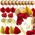 JeVenis Red Rose Cake Topper | Gold Leaves Decoration for Weddings