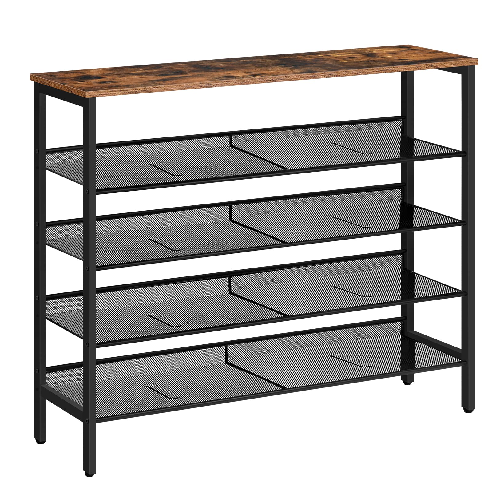 HOOBRO 5-Tier Shoe Rack – Industrial Rustic Brown Metal Organizer