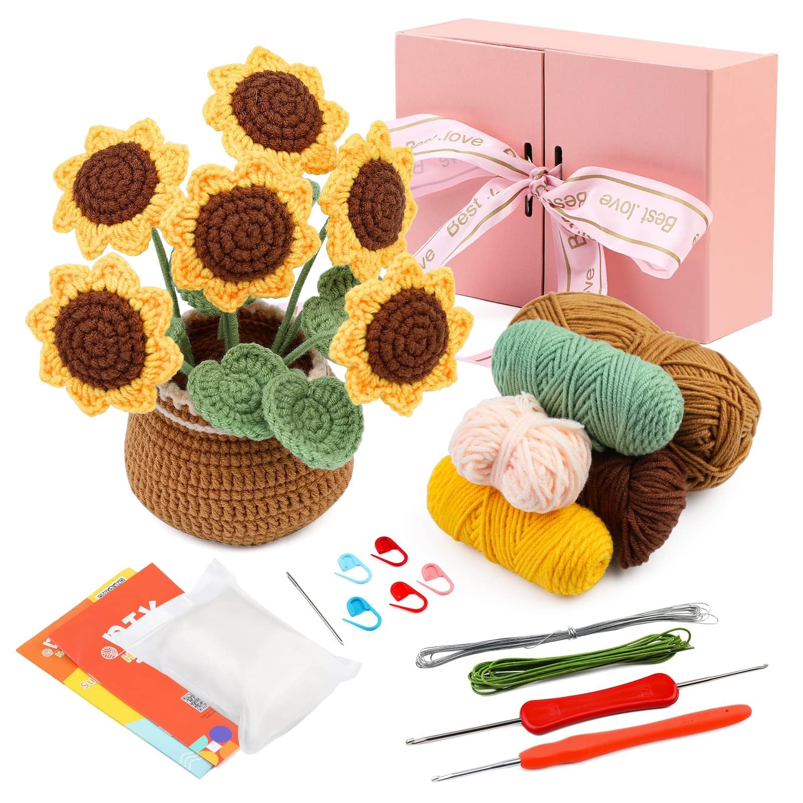 ENCHOL Beginners Crochet Kit – DIY Sunflower Potted Flower Starter Set