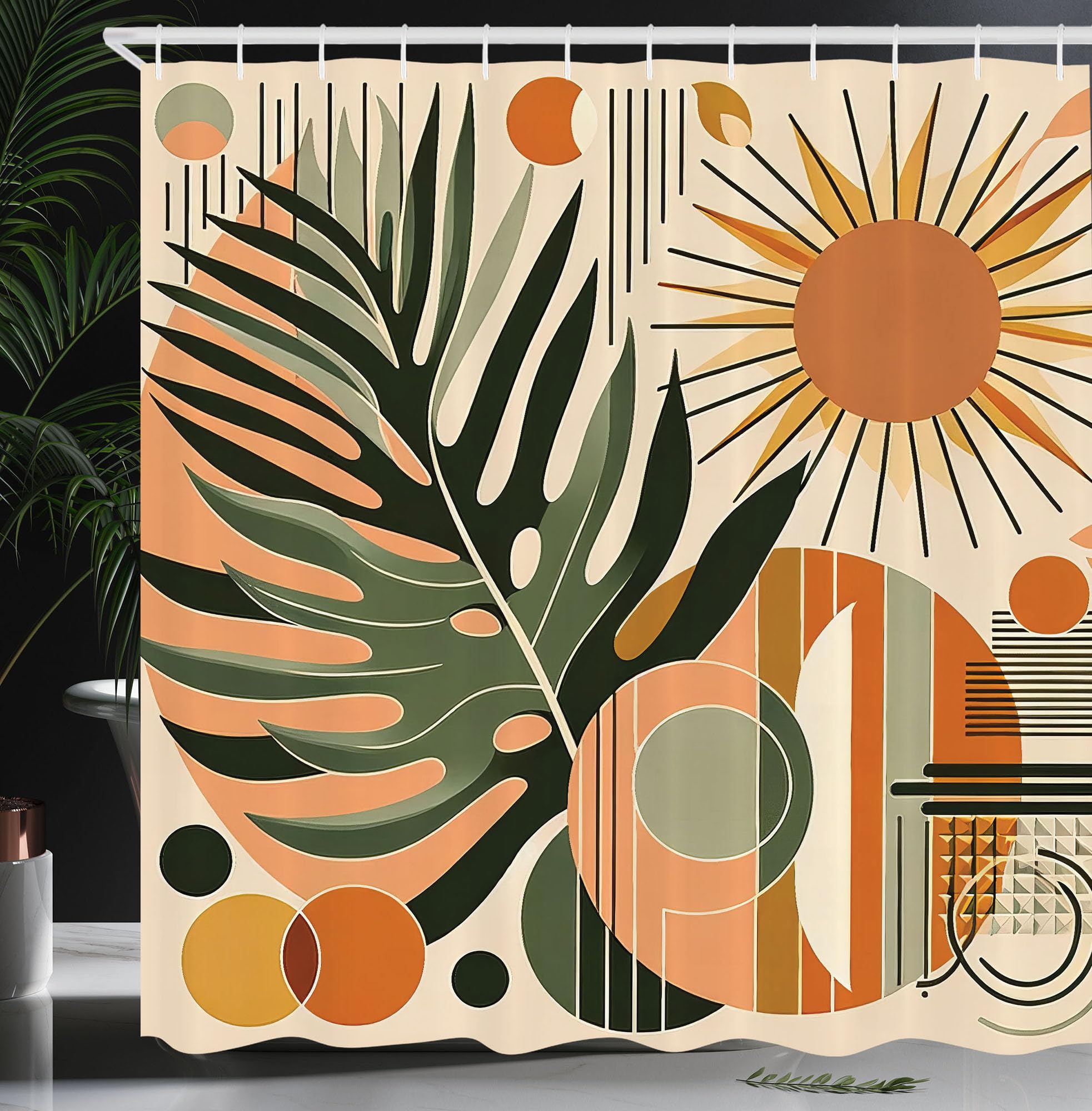 Abakuhaus Monstera Shower Curtain | Boho Leaves Fabric Decor | 175 x 200 cm