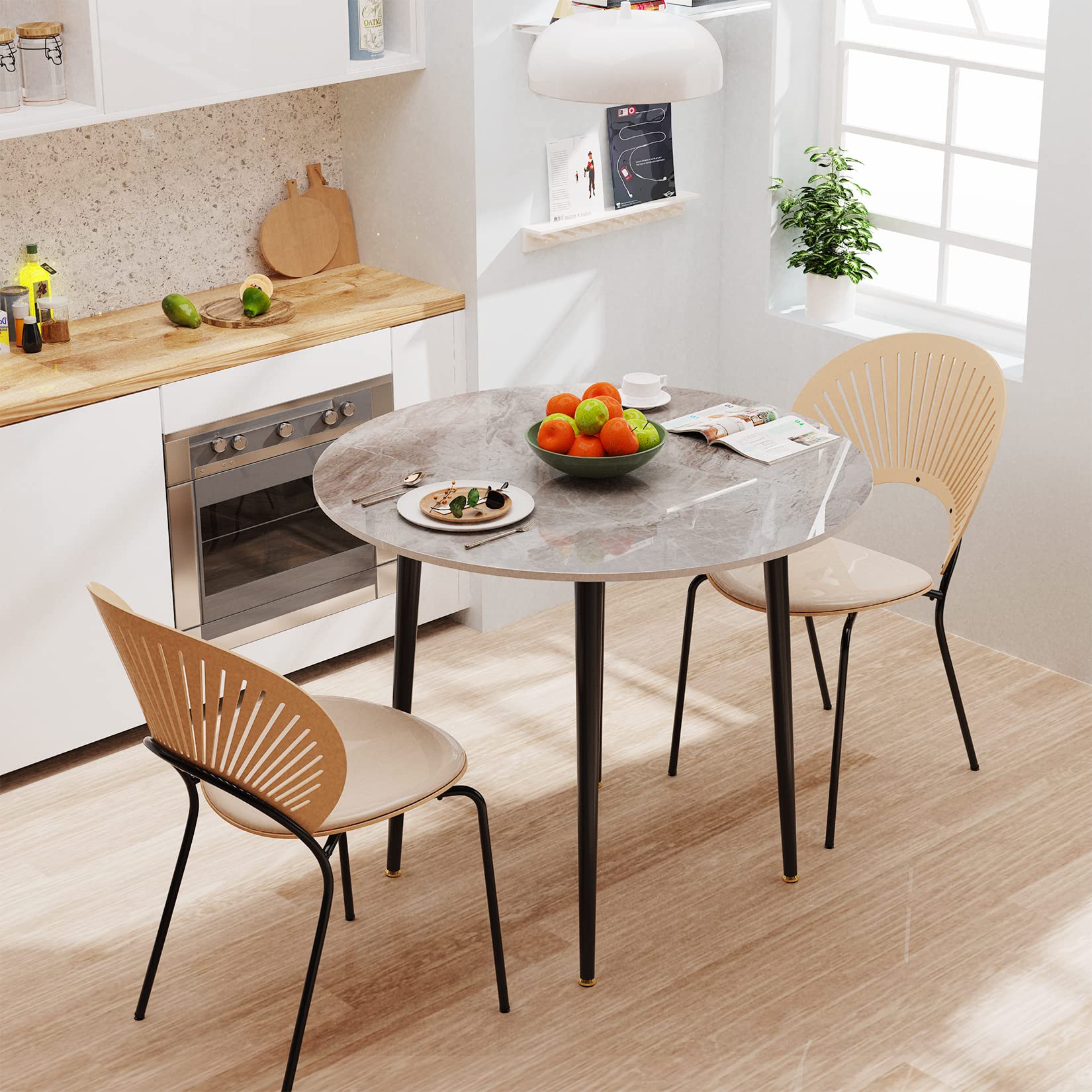 80cm Round Sintered Stone Dining Table – Grey Marble Top