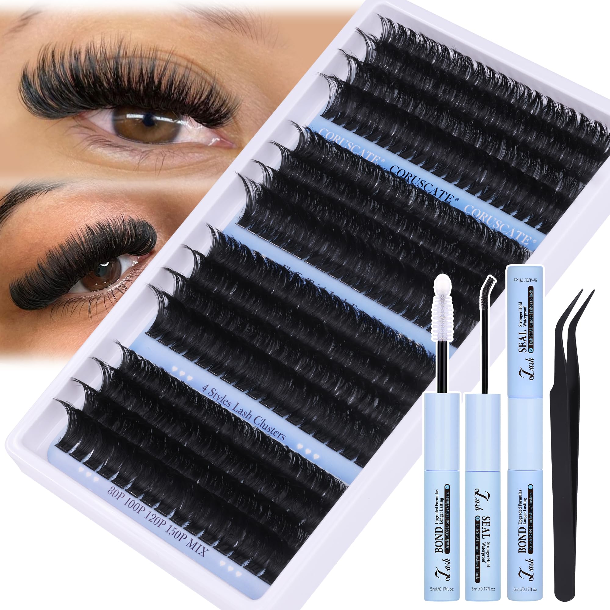 CORUSCATE Cluster Lashes Kit | 284pcs D Curl DIY Lash Extensions