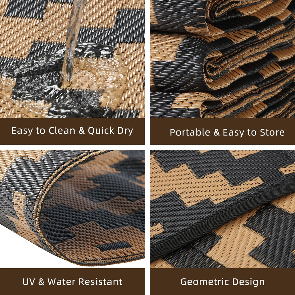 Enipate Geometric Outdoor Rug | 5x8ft Reversible UV Resistant Patio Mat