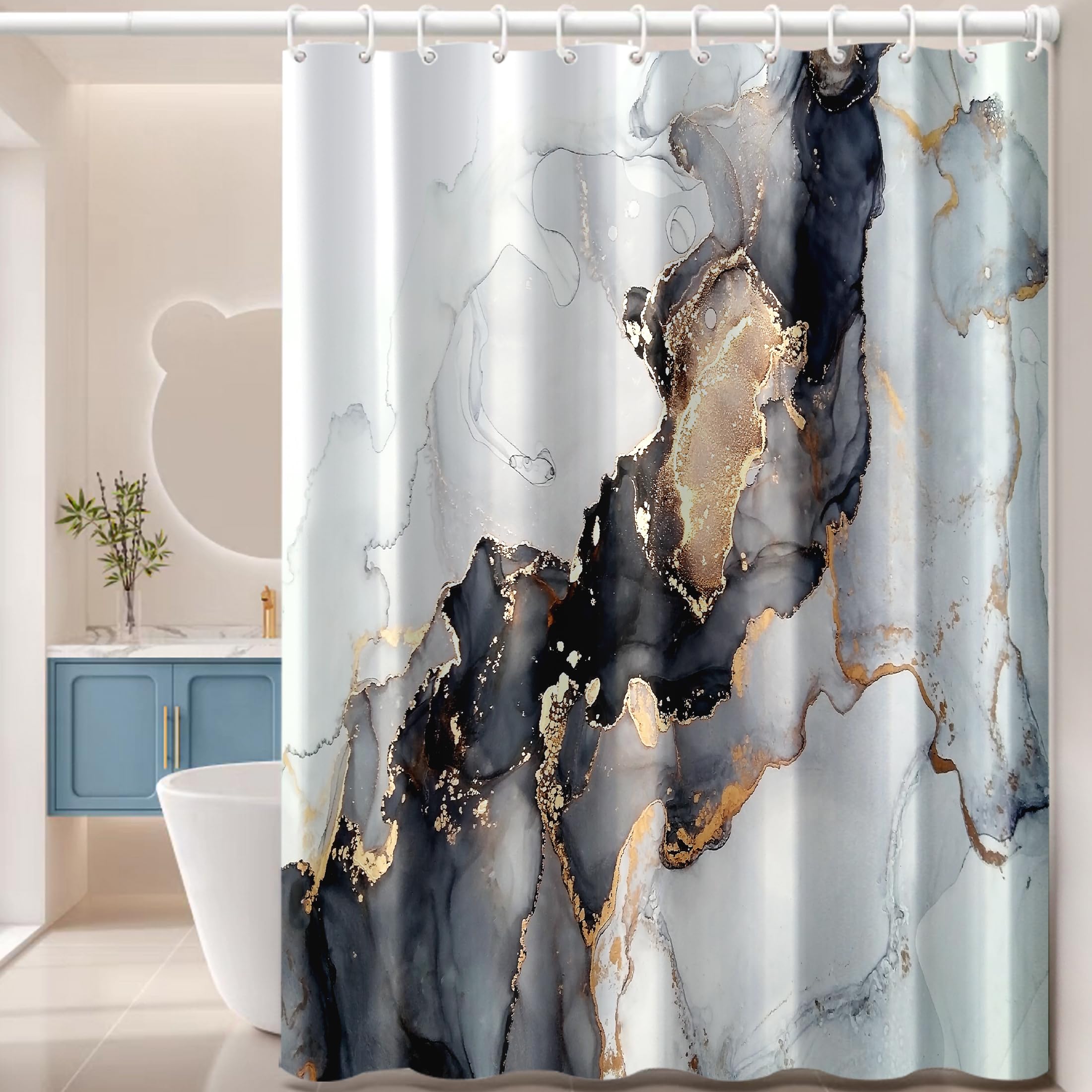 Pelizen Marble Shower Curtain | Waterproof Mildew Resistant Polyester