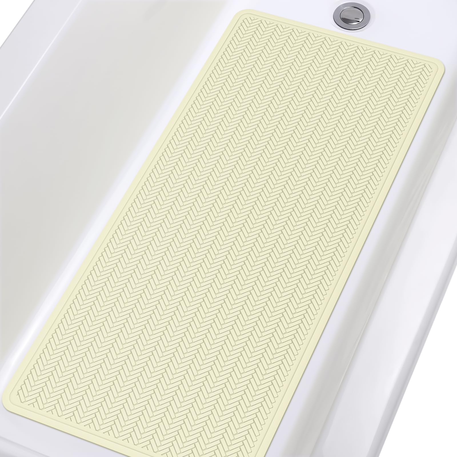 Yolife Non-Slip Rubber Bath Mat | Extra Long 43x92cm Machine Washable - Beige