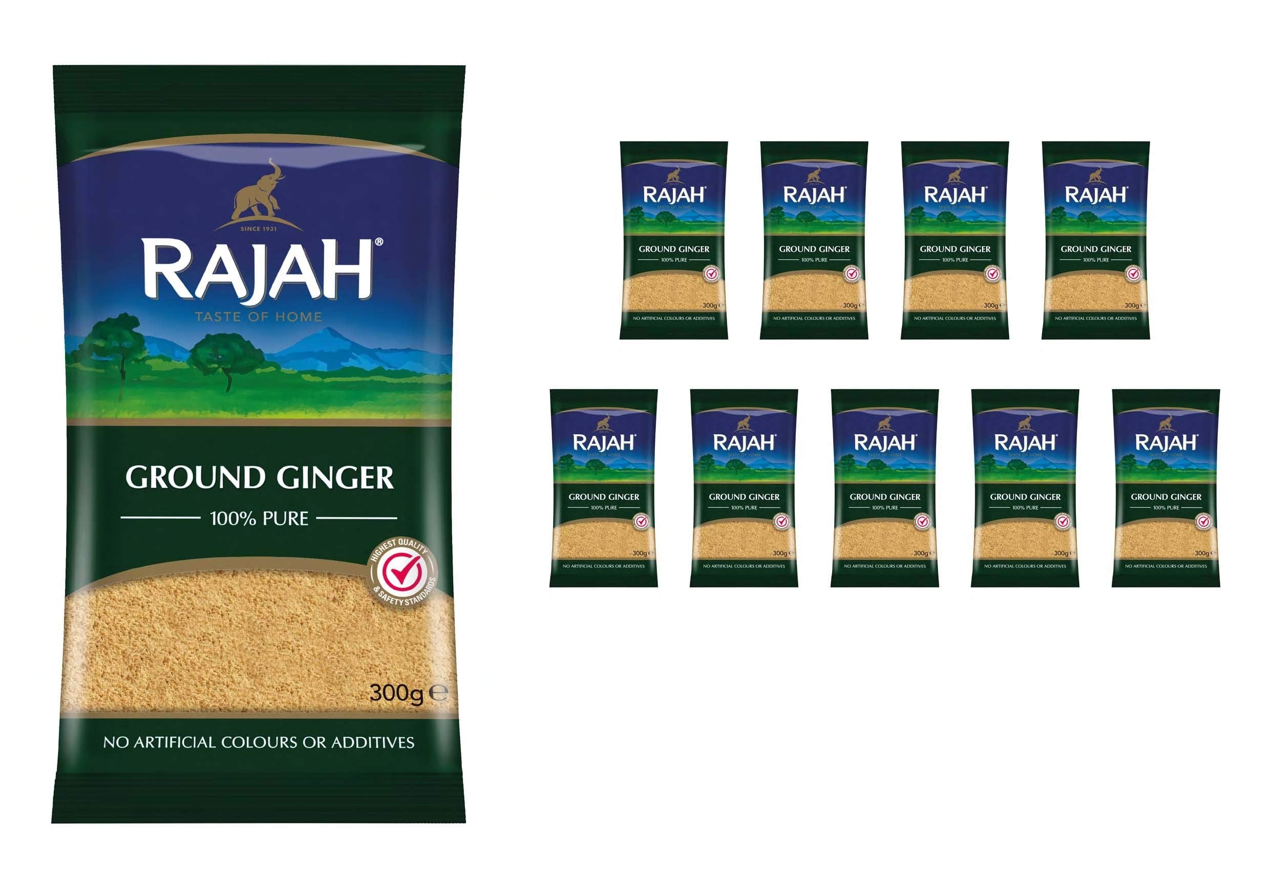 Rajah Ground Ginger Powder - Pure Spice for Cooking (300g, Pack of 10)