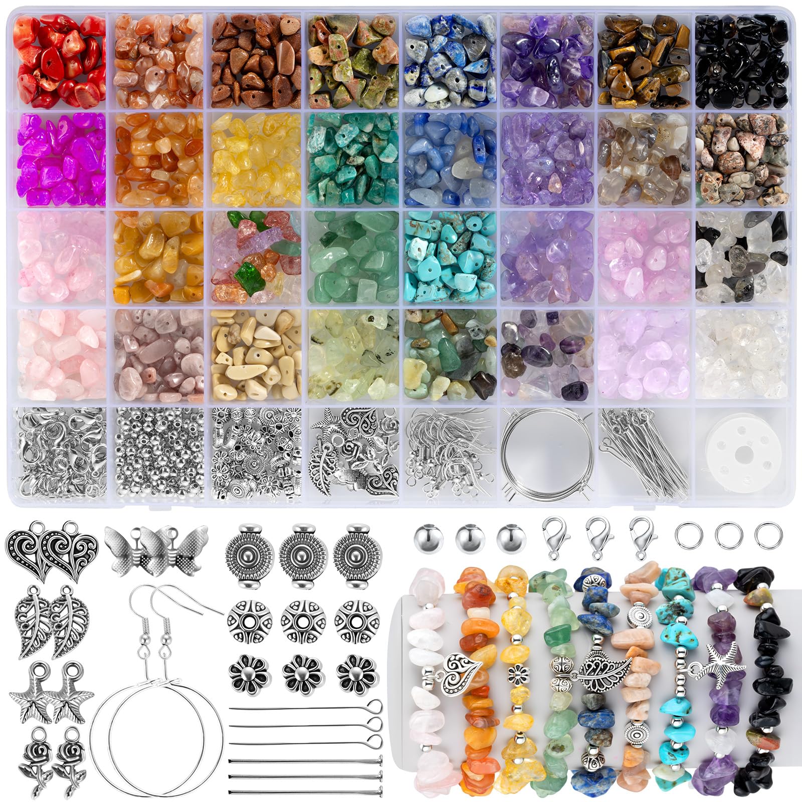 Funtopia 32-Color Crystal Beads & 1200pc Natural Stone Jewelry Making Kit