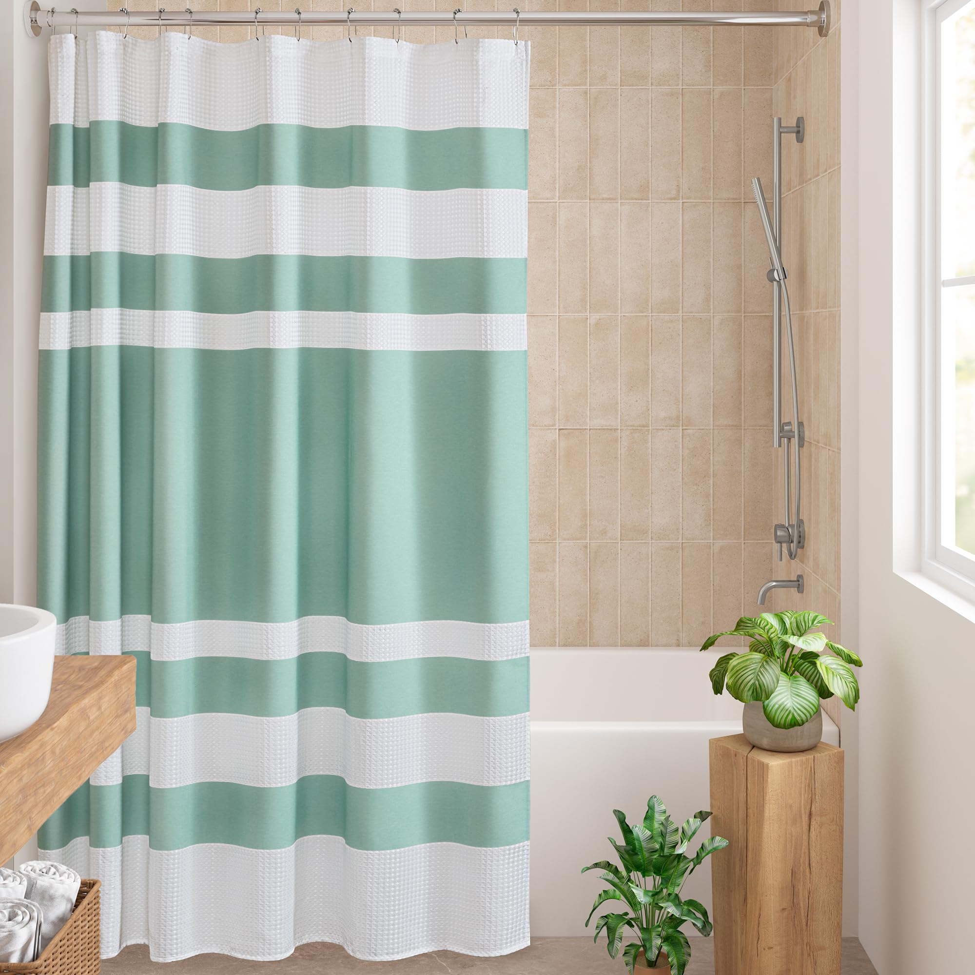 Madison Park Spa Waffle Shower Curtain | Aqua Water Repellent 72x72