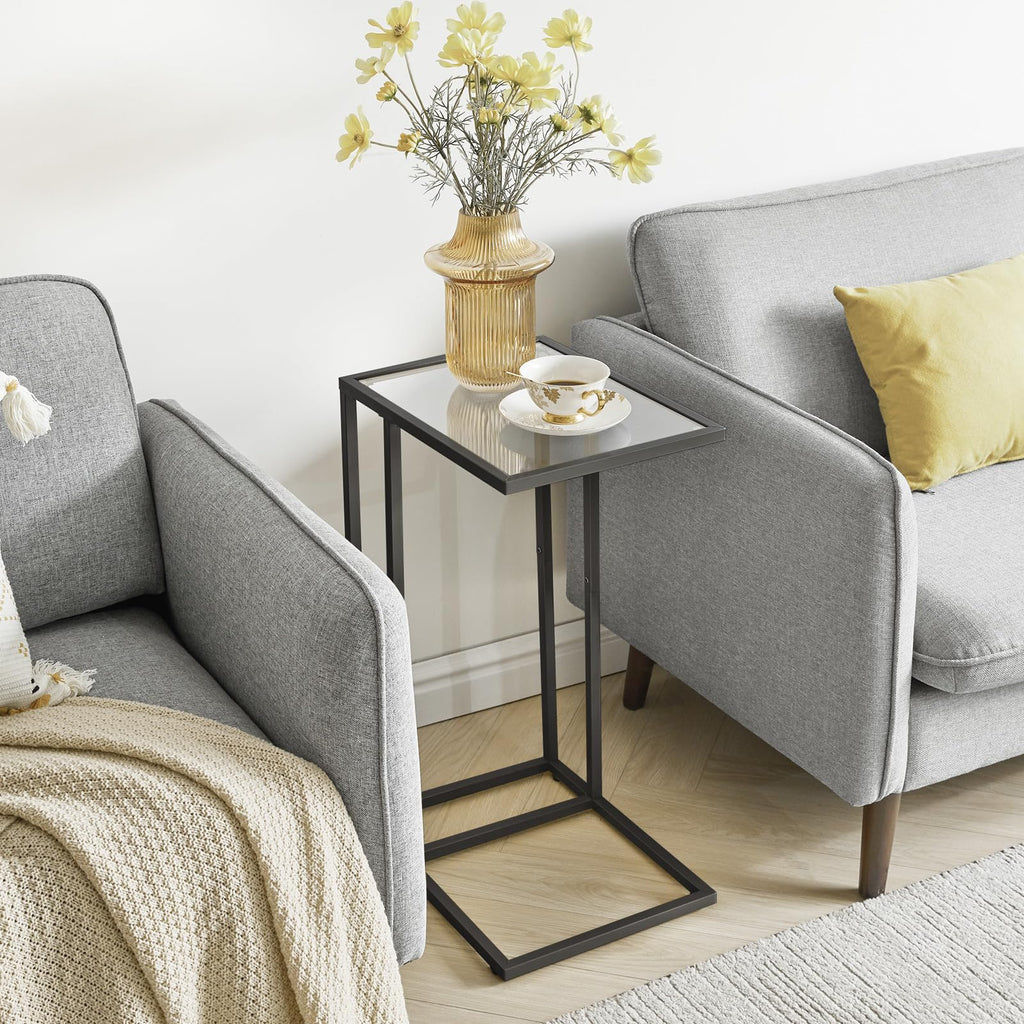 YMYNY C Shaped End Table, Tempered Glass Snack Side Table for Small Space with Metal Frame, Narrow Couch Table, for Living Room, Bedroom - image 2