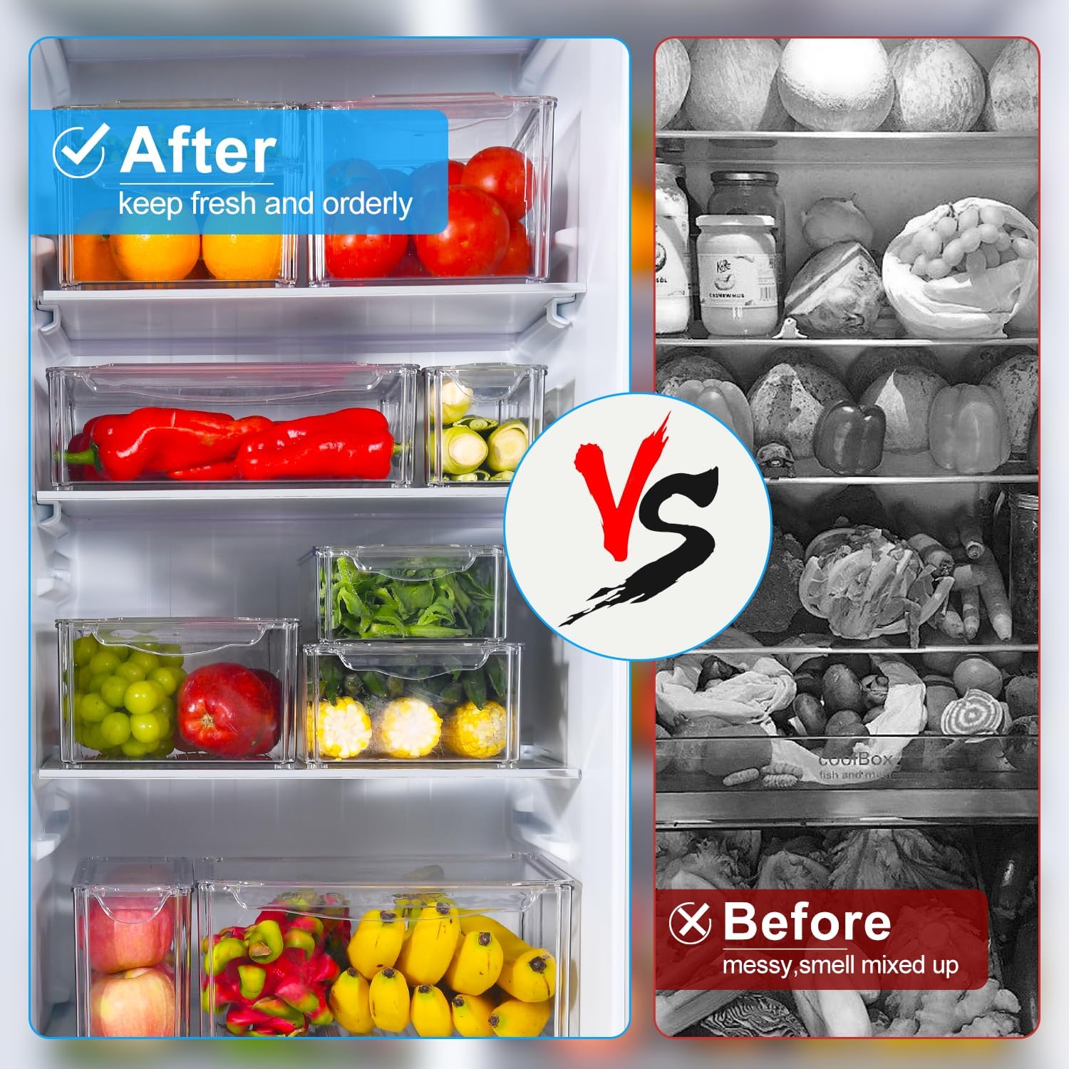 KUMD 10 Pack Fridge Organisers | Stackable BPA-Free Food Storage Bins