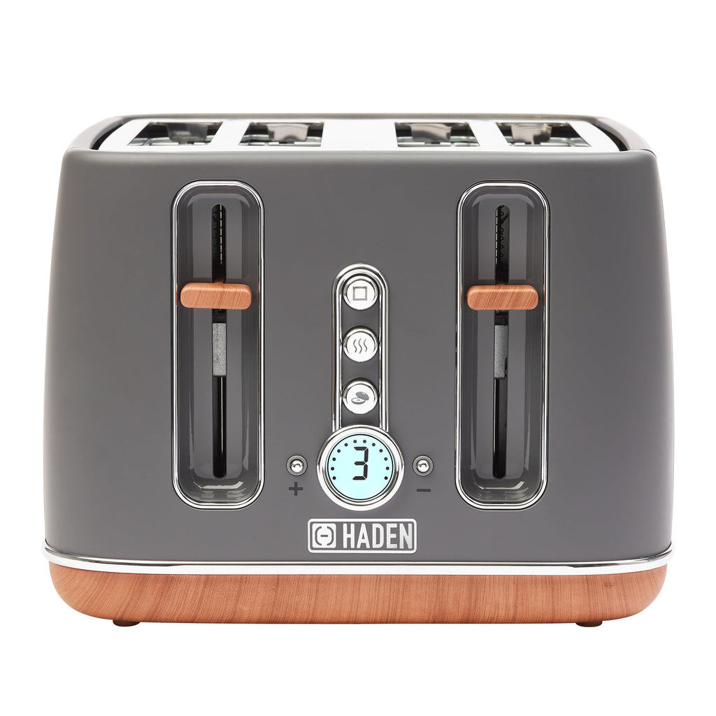 Haden Dorchester 4-Slice Toaster | Grey Digital Toaster with Wood Finish