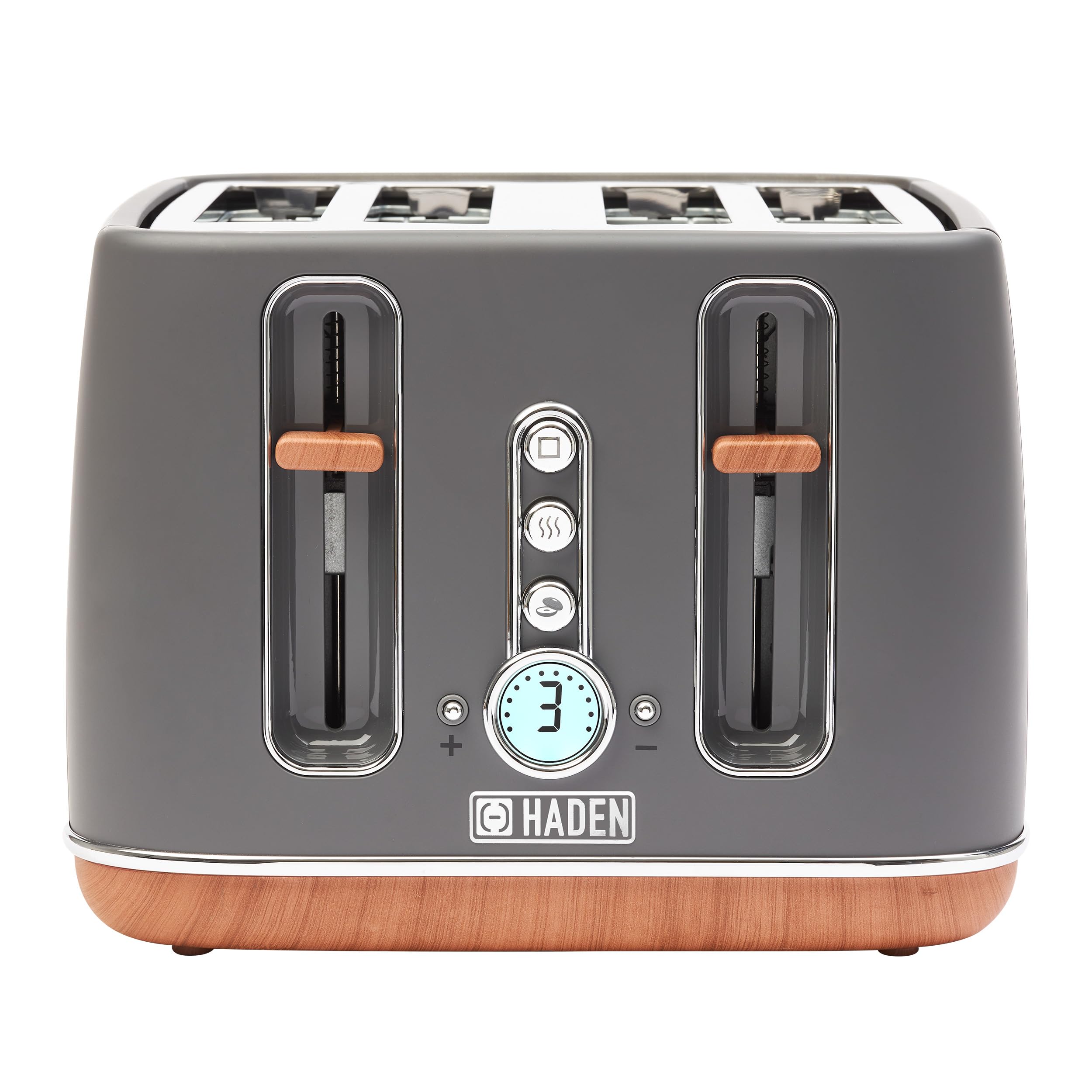 Haden Dorchester 4-Slice Toaster | Grey Digital Toaster with Wood Finish