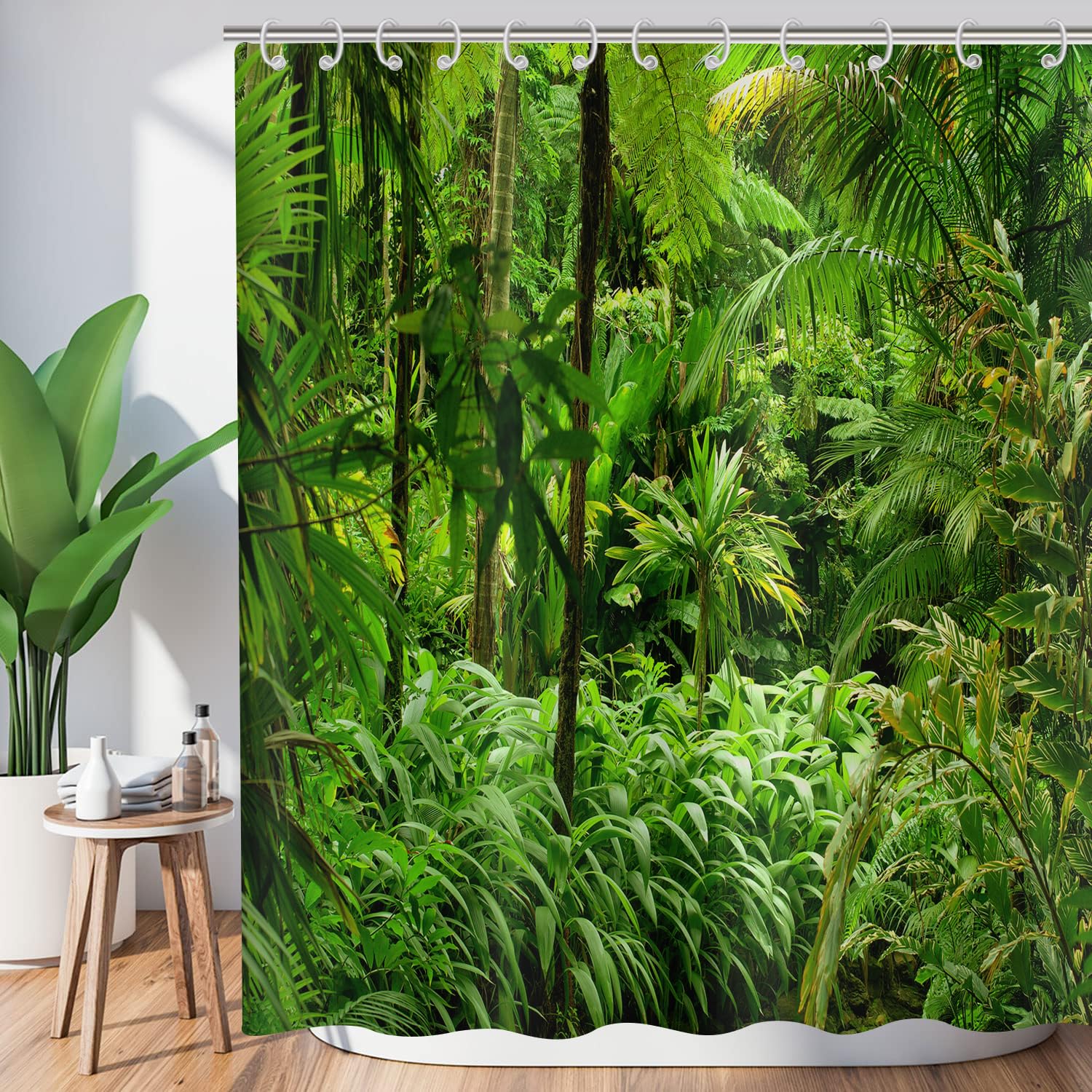 Hnmdmyi Tropical Forest Shower Curtain | Waterproof Polyester - 240x180cm