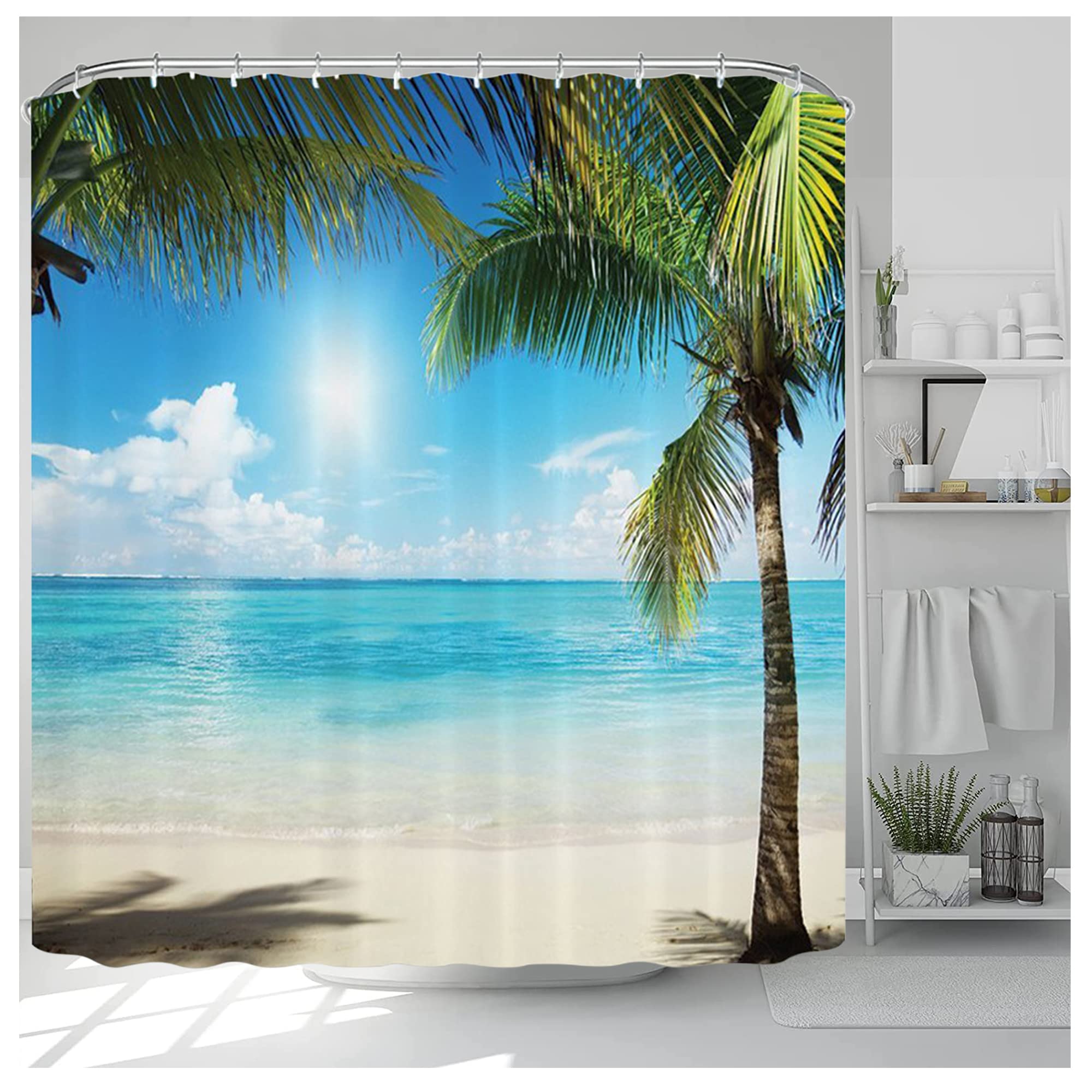 NiCoLa Beach Scene Shower Curtain | Waterproof Polyester with 12 Hooks