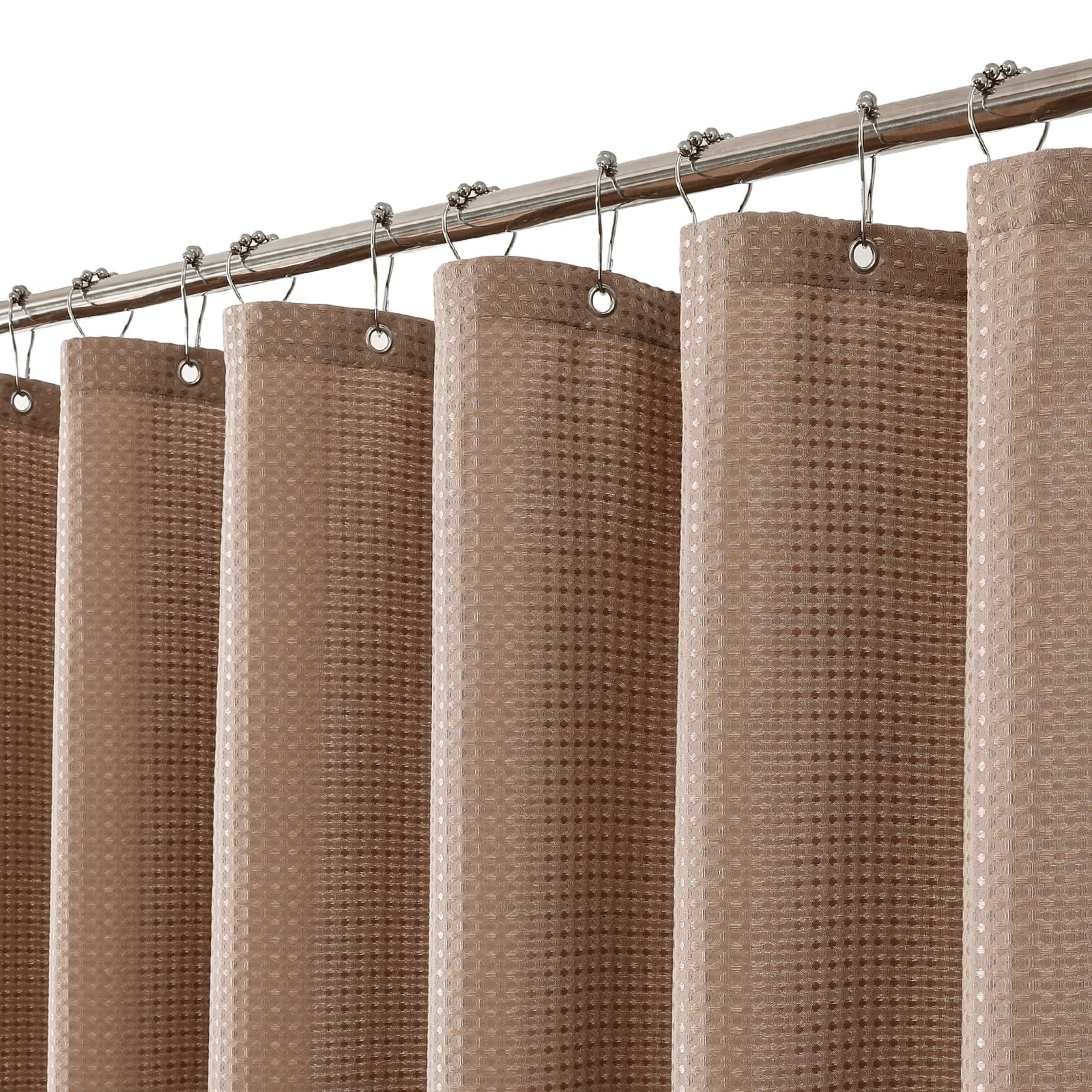 Meioro Beige Waffle Shower Curtain – Heavyweight Fabric with 12 Hooks