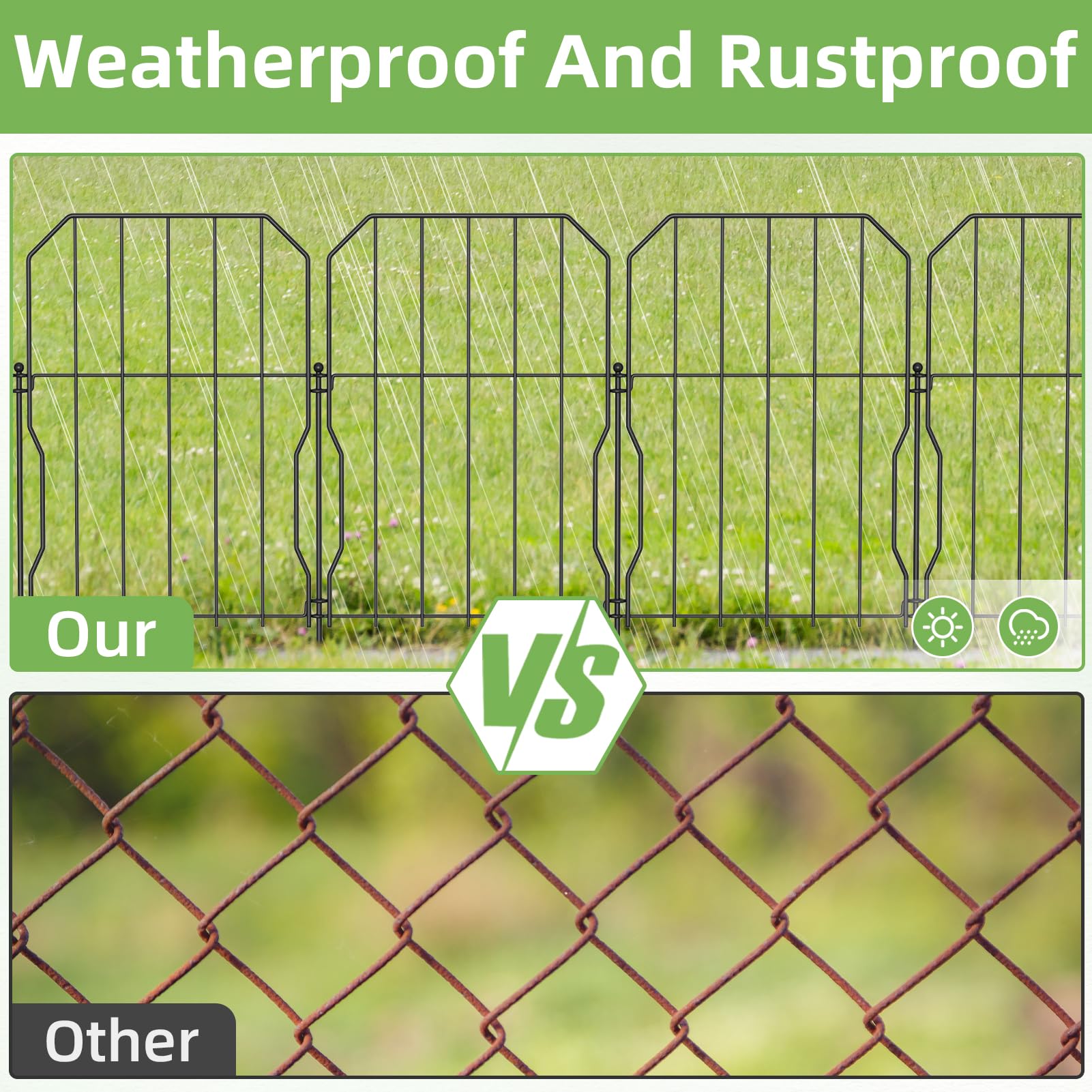WELDUN Metal Garden Fence - 19 Pack Decorative Animal Barrier, 590cm Long