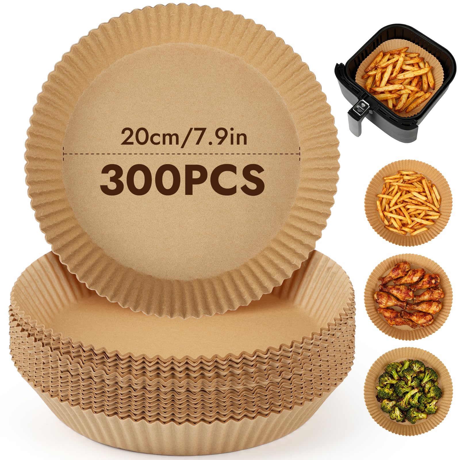 YQL 300PCS Round Air Fryer Liners 7.9 Inch – Non-Stick Parchment Paper