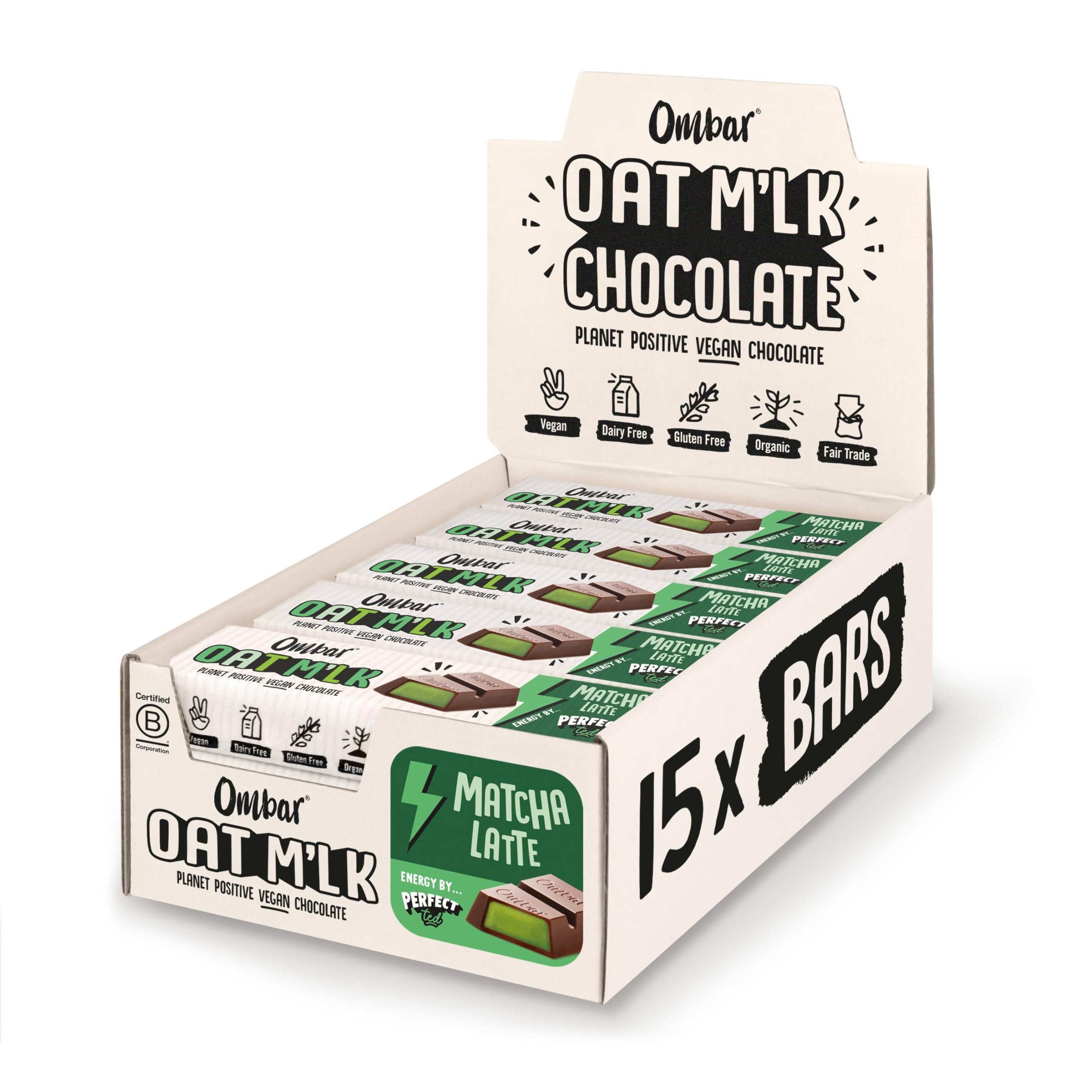 Ombar Oat M'lk Matcha Latte Vegan Chocolate - 15 x 42g Bars