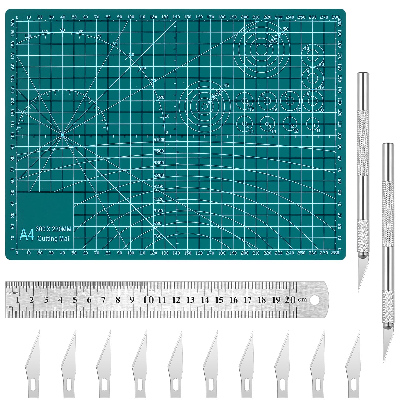 14-Piece A4 Self-Healing Cutting Mat Set with Steel Ruler