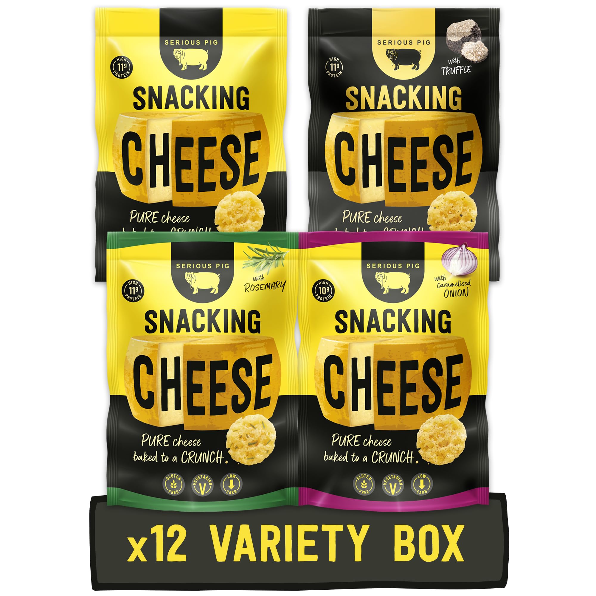 Serious Pig Snacking Cheese Variety Pack - Gourmet Protein Snacks (12 x 24g)